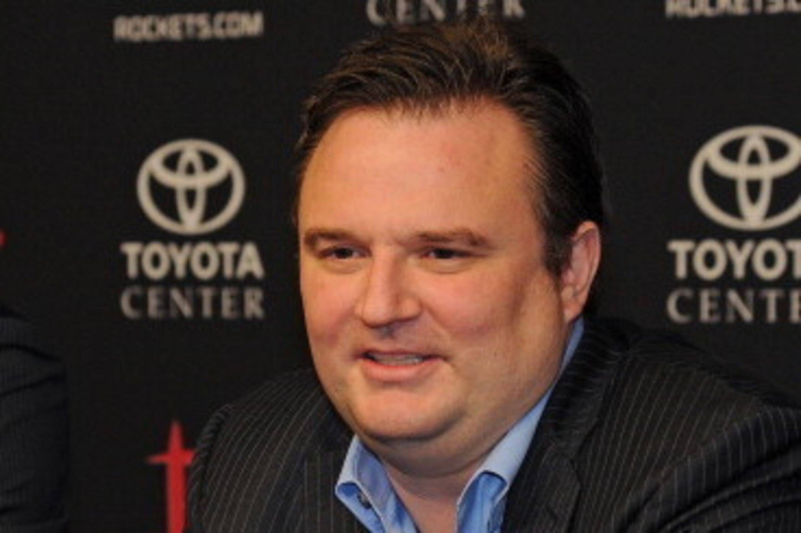 HOUSTON - June 30:  Houston Rockets GM Daryl Morey introduces the Rockets draft picks Clint Capela and Nick Johnson in Houston, Texas. NOTE TO USER: User expressly acknowledges and agrees that, by downloading and or using this photograph, User is consenti