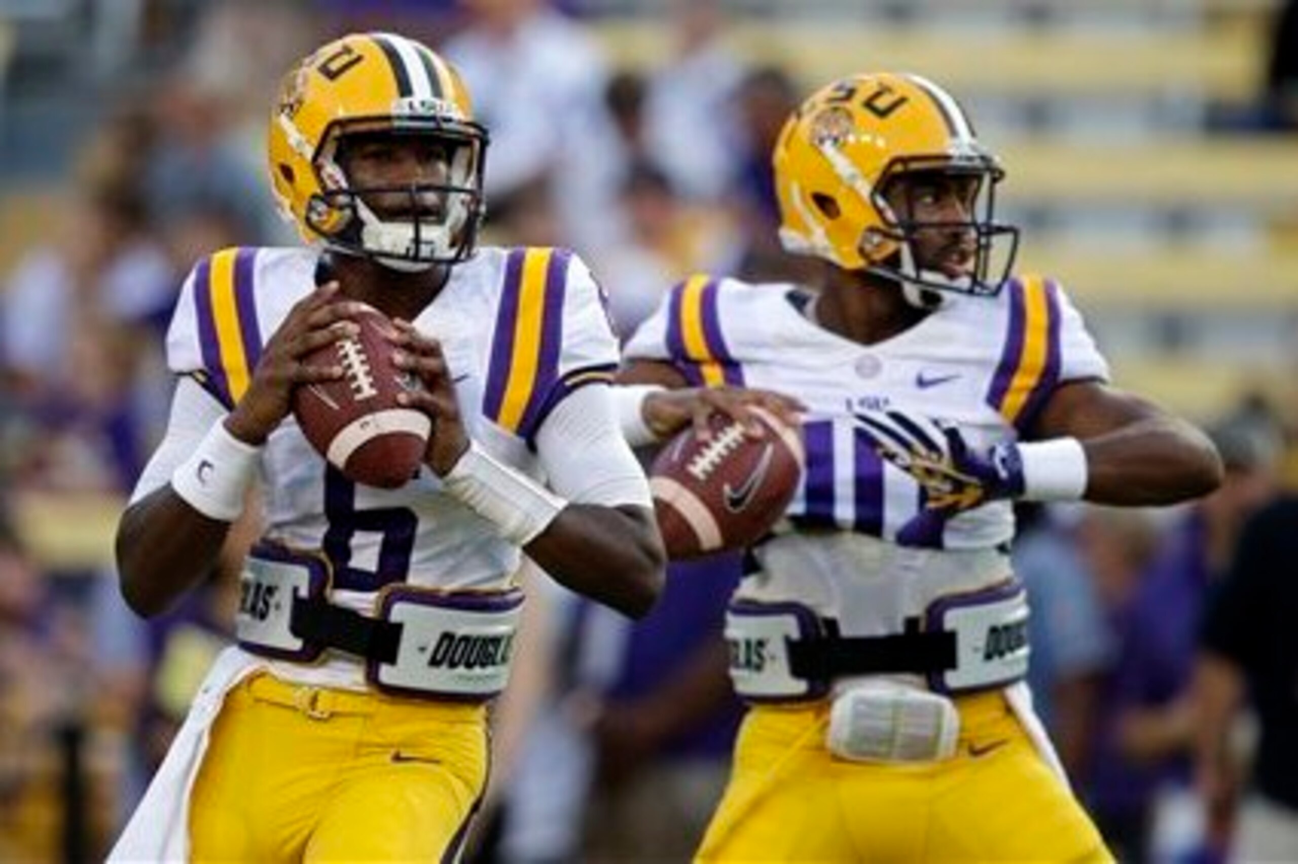 LSU QBs Brandon Harris (left) and Anthony Jennings (right)