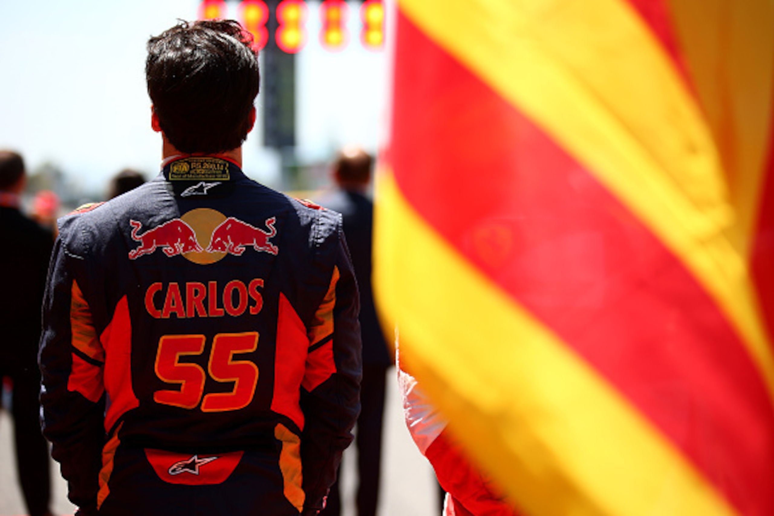 MONTMELO, SPAIN - MAY 10: Carlos Sainz of Spain and Scuderia Toro Rosso stands at the front of the grid for the national anthem before the Spanish Formula One Grand Prix at Circuit de Catalunya on May 10, 2015 in Montmelo, Spain. (Photo by Mark Thompson MONTMELO, SPAIN - MAY 10: Carlos Sainz of Spain and Scuderia Toro Rosso stands at the front of the grid for the national anthem before the Spanish Formula One Grand Prix at Circuit de Catalunya on May 10, 2015 in Montmelo, Spain. (Photo by Mark Thompson