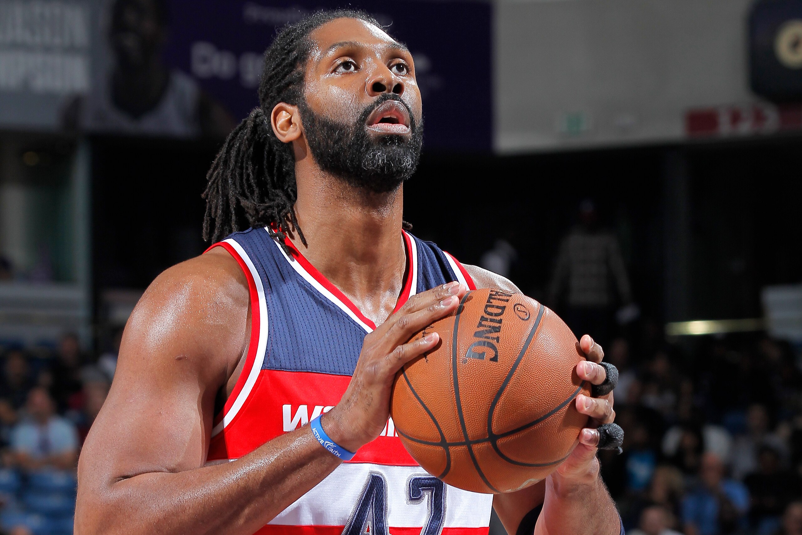 SACRAMENTO, CA - MARCH 22: Nene #42 of the Washington Wizards attempts a free throw shot against the Sacramento Kings on March 22, 2015 at Sleep Train Arena in Sacramento, California. NOTE TO USER: User expressly acknowledges and agrees that, by downloadi