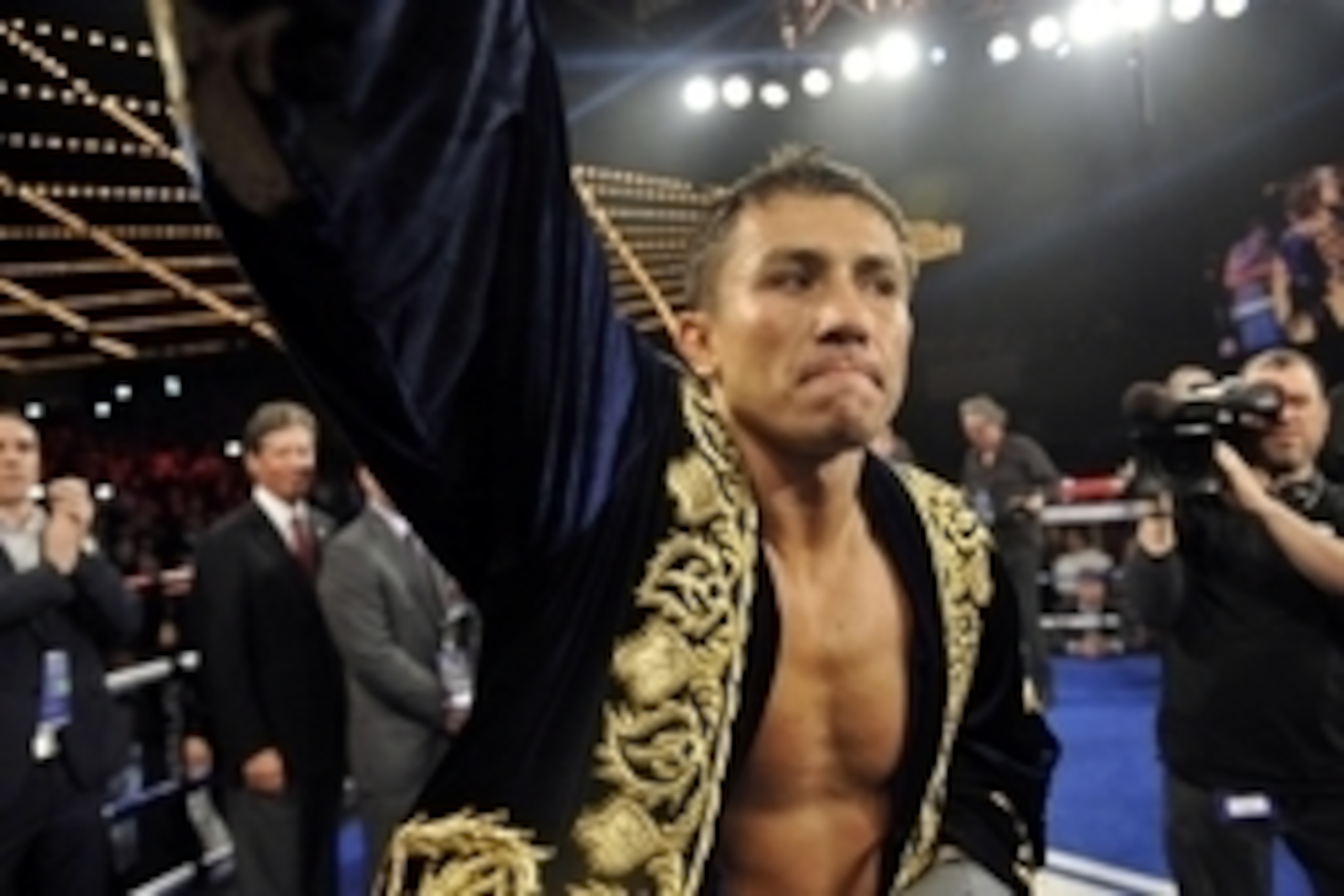 Nov 2, 2013; New York, NY, USA; Gennady Golovkin enters the ring to face and Curtis Stevens (not pictured) for their middleweight world championship bout at The Theater at Madison Square Garden. Golovkin won after the fight was stopped after the eighth ro Nov 2, 2013; New York, NY, USA; Gennady Golovkin enters the ring to face and Curtis Stevens (not pictured) for their middleweight world championship bout at The Theater at Madison Square Garden. Golovkin won after the fight was stopped after the eighth ro