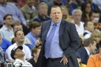 May 12, 2015; Cleveland, OH, USA; Chicago Bulls head coach Tom Thibodeau reacts in the second quarter against the Cleveland Cavaliers in game five of the second round of the NBA Playoffs at Quicken Loans Arena. Mandatory Credit: David Richard-USA TODAY Sp