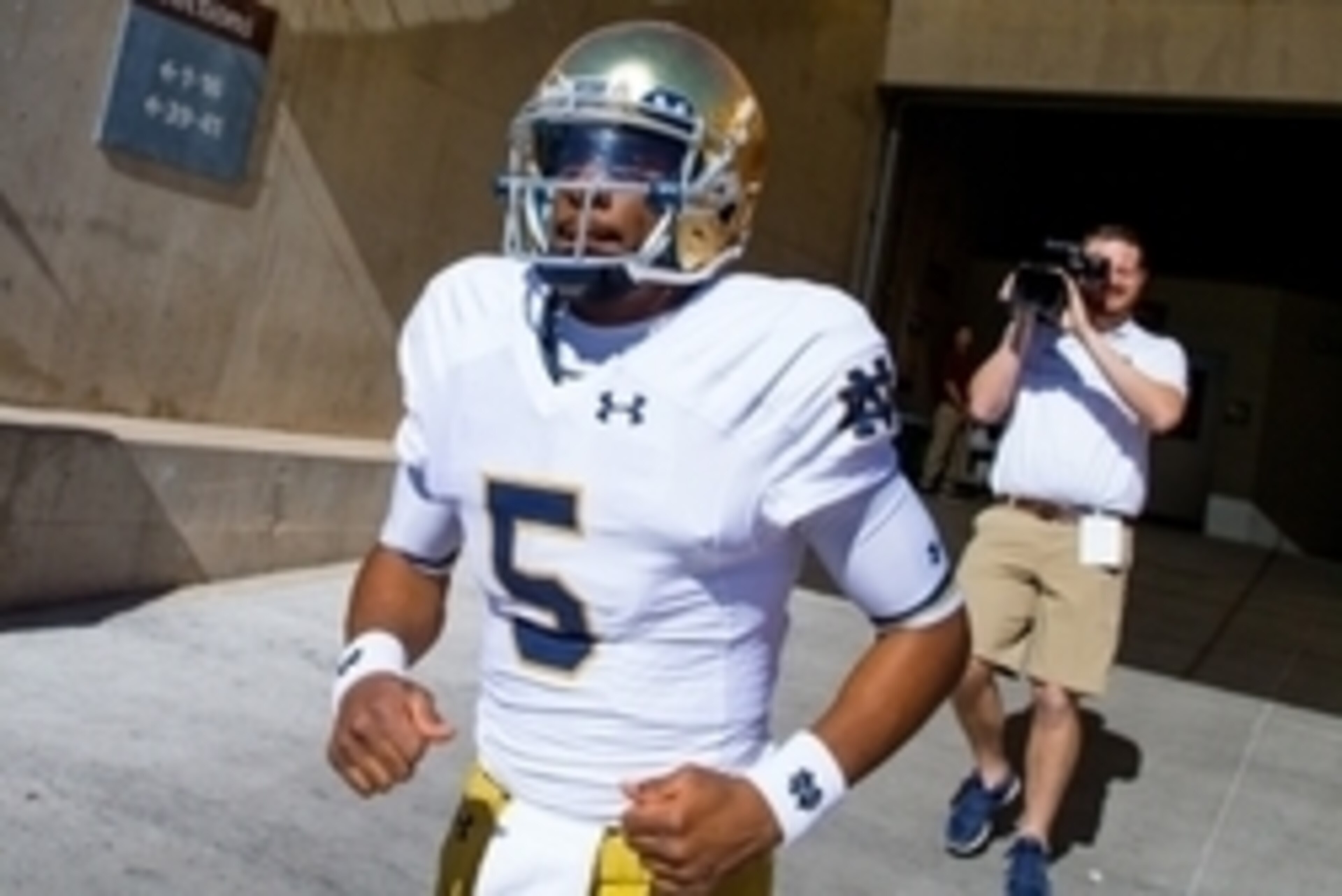 Nov 8, 2014; Tempe, AZ, USA; Notre Dame Fighting Irish quarterback Everett Golson (5) against the Arizona State Sun Devils at Sun Devil Stadium. Arizona State defeated Notre Dame 55-31. Mandatory Credit: Mark J. Rebilas-USA TODAY Sports