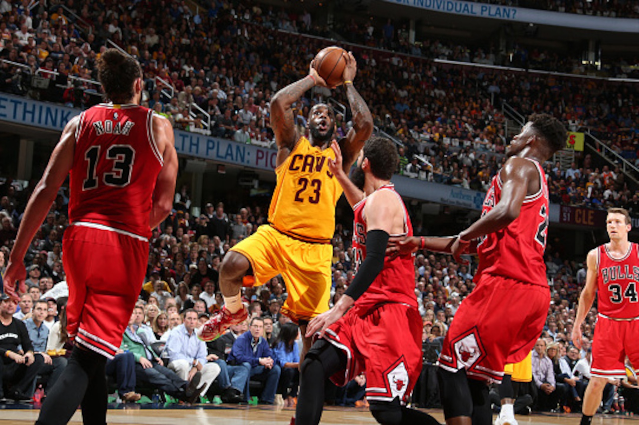 CLEVELAND, OH - MAY 12: LeBron James #23 of the Cleveland Cavaliers shoots the ball against the Chicago Bulls in Game Five of the Eastern Conference Semifinals of the NBA Playoffs at The Quicken Loans Arena on May 12, 2015 in Cleveland, Ohio. NOTE TO USE CLEVELAND, OH - MAY 12: LeBron James #23 of the Cleveland Cavaliers shoots the ball against the Chicago Bulls in Game Five of the Eastern Conference Semifinals of the NBA Playoffs at The Quicken Loans Arena on May 12, 2015 in Cleveland, Ohio. NOTE TO USE