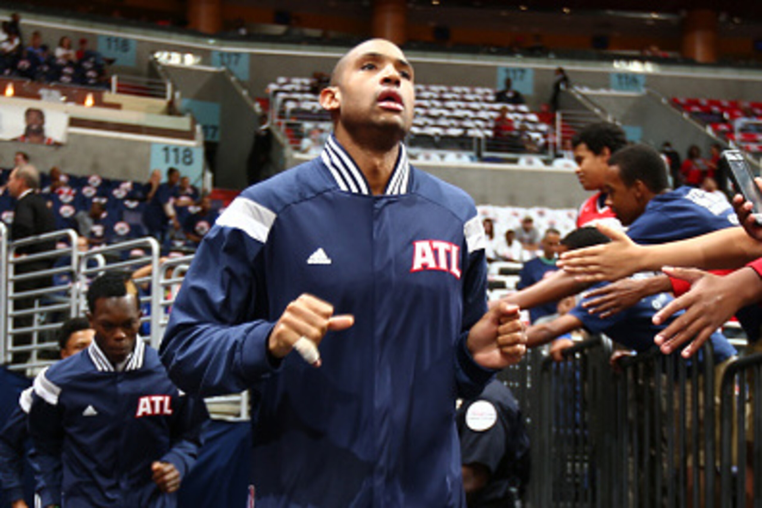 WASHINGTON, DC - MAY 9: Al Horford #15 of the Atlanta Hawks before the game against the Washington Wizards in Game Three of the Eastern Conference Semifinals of the 2015 NBA Playoffs at the Verizon Center on May 9, 2015 in Washington, DC. NOTE TO USER: Us WASHINGTON, DC - MAY 9: Al Horford #15 of the Atlanta Hawks before the game against the Washington Wizards in Game Three of the Eastern Conference Semifinals of the 2015 NBA Playoffs at the Verizon Center on May 9, 2015 in Washington, DC. NOTE TO USER: Us