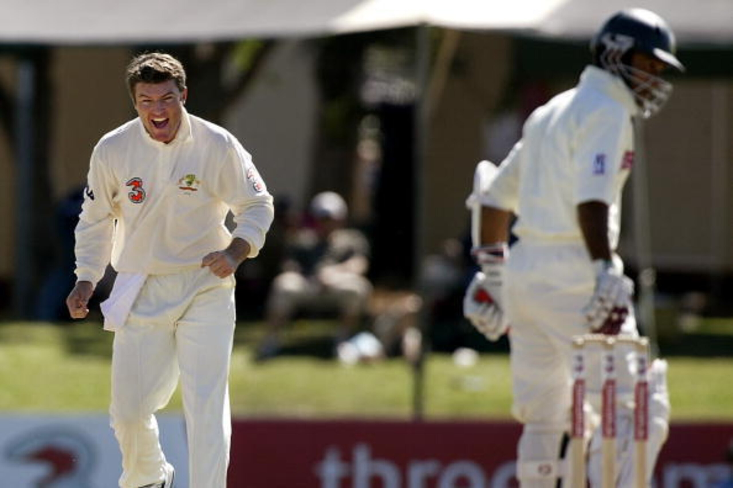 DARWIN - JULY 20:  Stuart MacGill of Australia celebrates the wicket of Khaled Mashud of Bangladesh during day three of the First Test between Australia and Bangladesh played at Marrara Oval July 20, 2003 in Darwin, Australia. (Photo by Hamish Blair/Getty