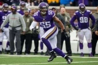 Nov 23, 2014; Minneapolis, MN, USA; Minnesota Vikings linebacker Anthony Barr (55) runs during the third quarter against the Green Bay Packers at TCF Bank Stadium. The Packers defeated the Vikings 24-21. Mandatory Credit: Brace Hemmelgarn-USA TODAY Sports