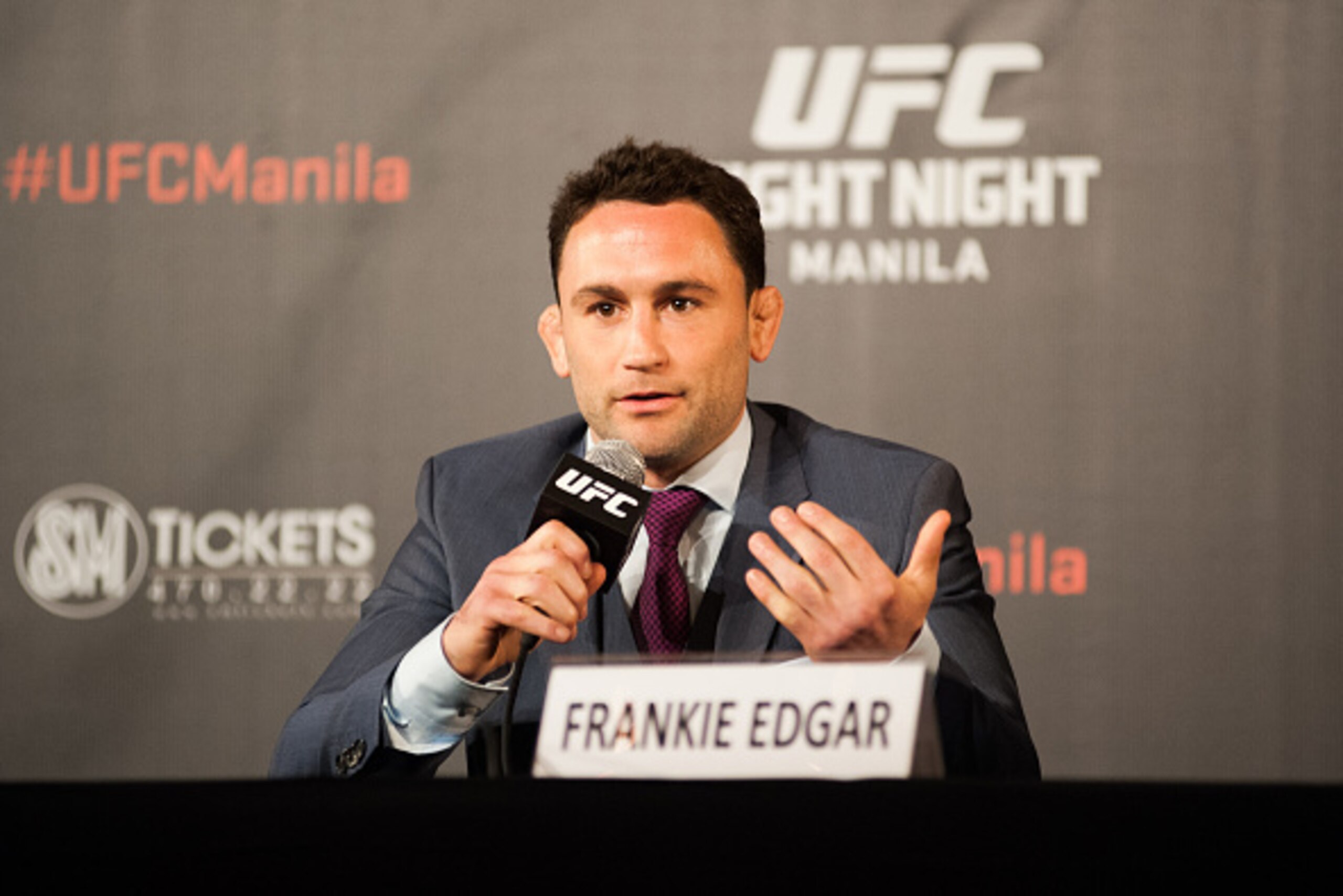MANILA, PHILIPPINES - MARCH 10:  UFC featherweight number 1 contender Frankie Edgar gestures during the UFC Manila Press Conference on March 10, 2015 in Manila, Philippines. The fight is scheduled to take place on May 16, 2015 at the MOA arena in Manila. 