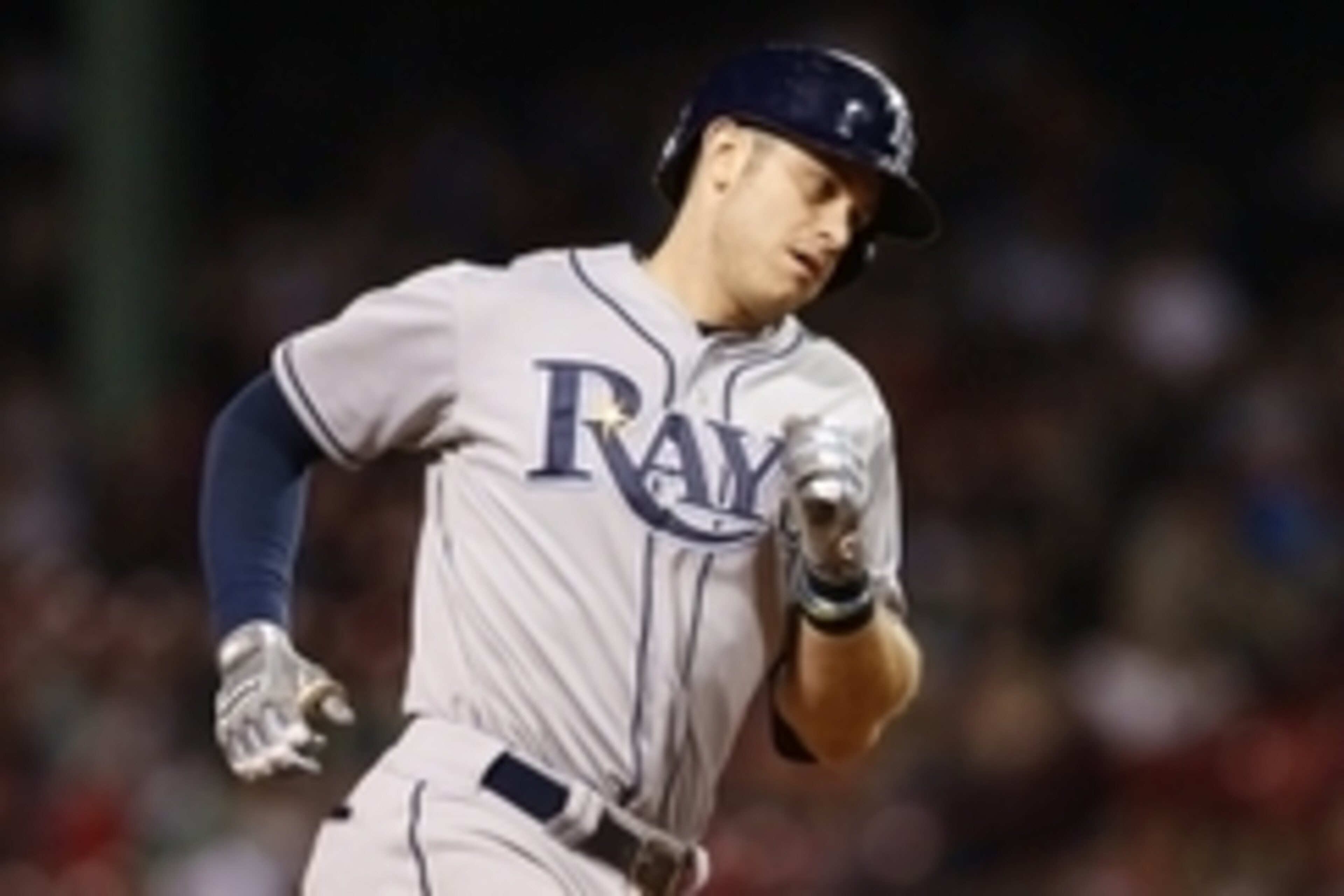 May 6, 2015; Boston, MA, USA; Tampa Bay Rays third baseman Evan Longoria (3) rounds the bases after hitting a home run against the Boston Red Sox in the ninth inning at Fenway Park. Mandatory Credit: David Butler II-USA TODAY Sports