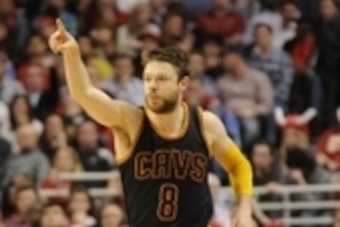 May 14, 2015; Chicago, IL, USA; Cleveland Cavaliers guard Matthew Dellavedova (8) reacts after making a three-point basket during the second half in game six of the second round of the NBA Playoffs at  the United Center. The Cavaliers won 94-73. Mandatory