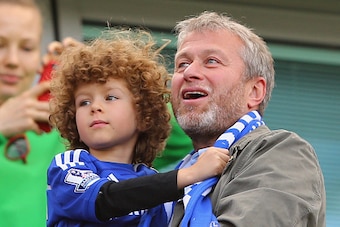 LONDON, ENGLAND - MAY 03:  Chelsea owner Roman Abramovich looks on as Chelsea win the Premier League title after the Barclays Premier League match between Chelsea and Crystal Palace at Stamford Bridge on May 3, 2015 in London, England. Chelsea became cham