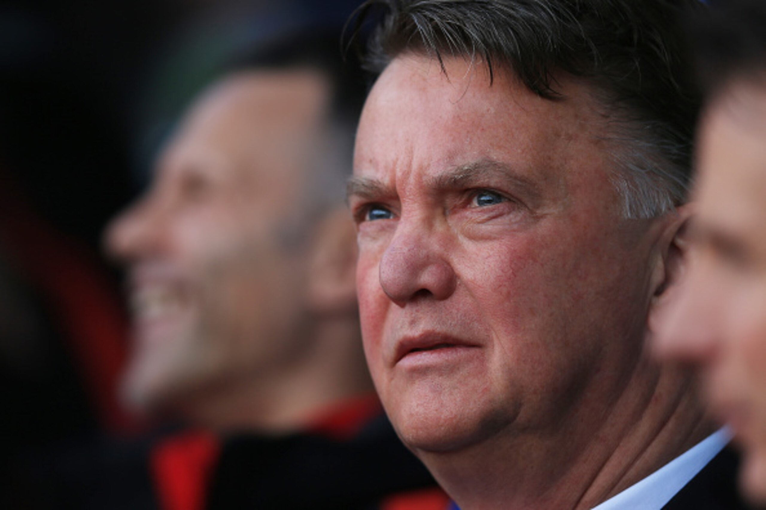LONDON, ENGLAND - MAY 09:  Louis van Gaal, manager of Manchester United looks on with assistant Ryan Giggs during the Barclays Premier League match between Crystal Palace and Manchester United at Selhurst Park on May 9, 2015 in London, England.  (Photo by