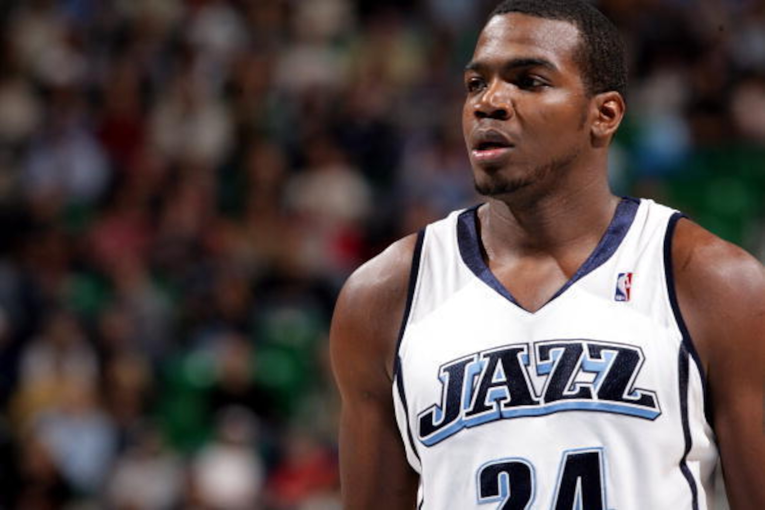 SALT LAKE CITY - NOVEMBER 1:  Paul Millsap #24 of the Utah Jazz looks on during the game against the Houston Rockets at EnergySolutions Arena on November 1, 2007 in Salt Lake City, Utah.  The Rockets won 106-95.  NOTE TO USER: User expressly acknowledges 