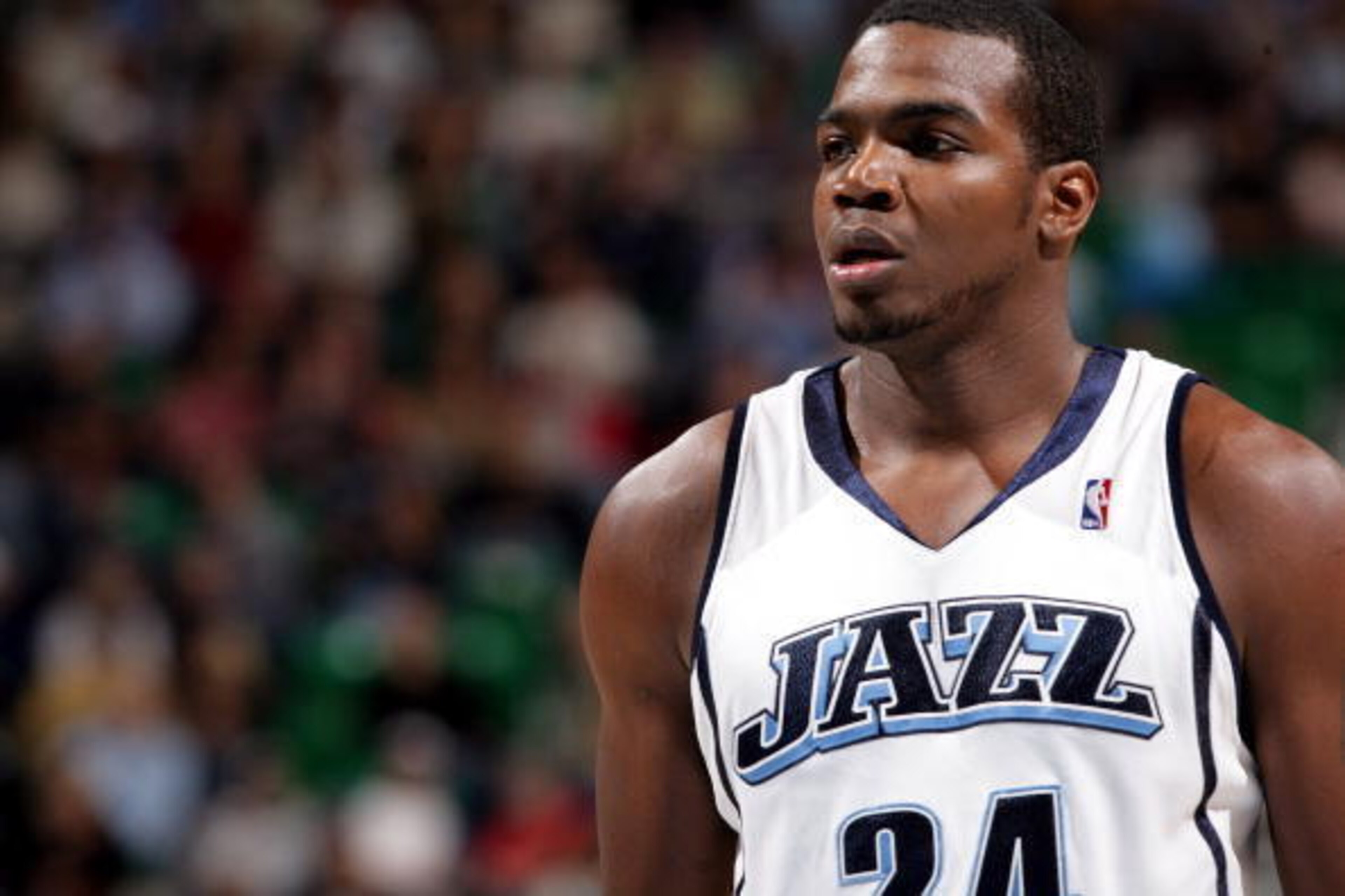 SALT LAKE CITY - NOVEMBER 1: Paul Millsap #24 of the Utah Jazz looks on during the game against the Houston Rockets at EnergySolutions Arena on November 1, 2007 in Salt Lake City, Utah. The Rockets won 106-95. NOTE TO USER: User expressly acknowledges SALT LAKE CITY - NOVEMBER 1: Paul Millsap #24 of the Utah Jazz looks on during the game against the Houston Rockets at EnergySolutions Arena on November 1, 2007 in Salt Lake City, Utah. The Rockets won 106-95. NOTE TO USER: User expressly acknowledges