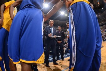 MEMPHIS, TN - MAY 15:  Head Coach Steve Kerr of the Golden State Warriors draws up a play against the Memphis Grizzlies in Game Six of the Western Conference Semifinals during the 2015 NBA Playoffs on May 15, 2015 at the FedExForum in Memphis, Tennessee. 