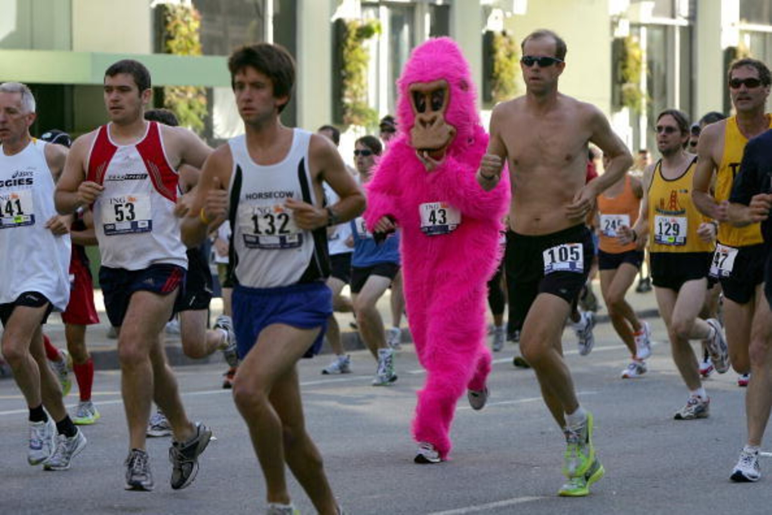 SAN FRANCISCO - MAY 17:  Runners, some wearing costumes, take part in the ING Bay to Breakers race May 17, 2009 in San Francisco, California.  Now in its 98th year, the ING Bay to Breakers 12K is one of the world's largest and oldest footraces, featuring 