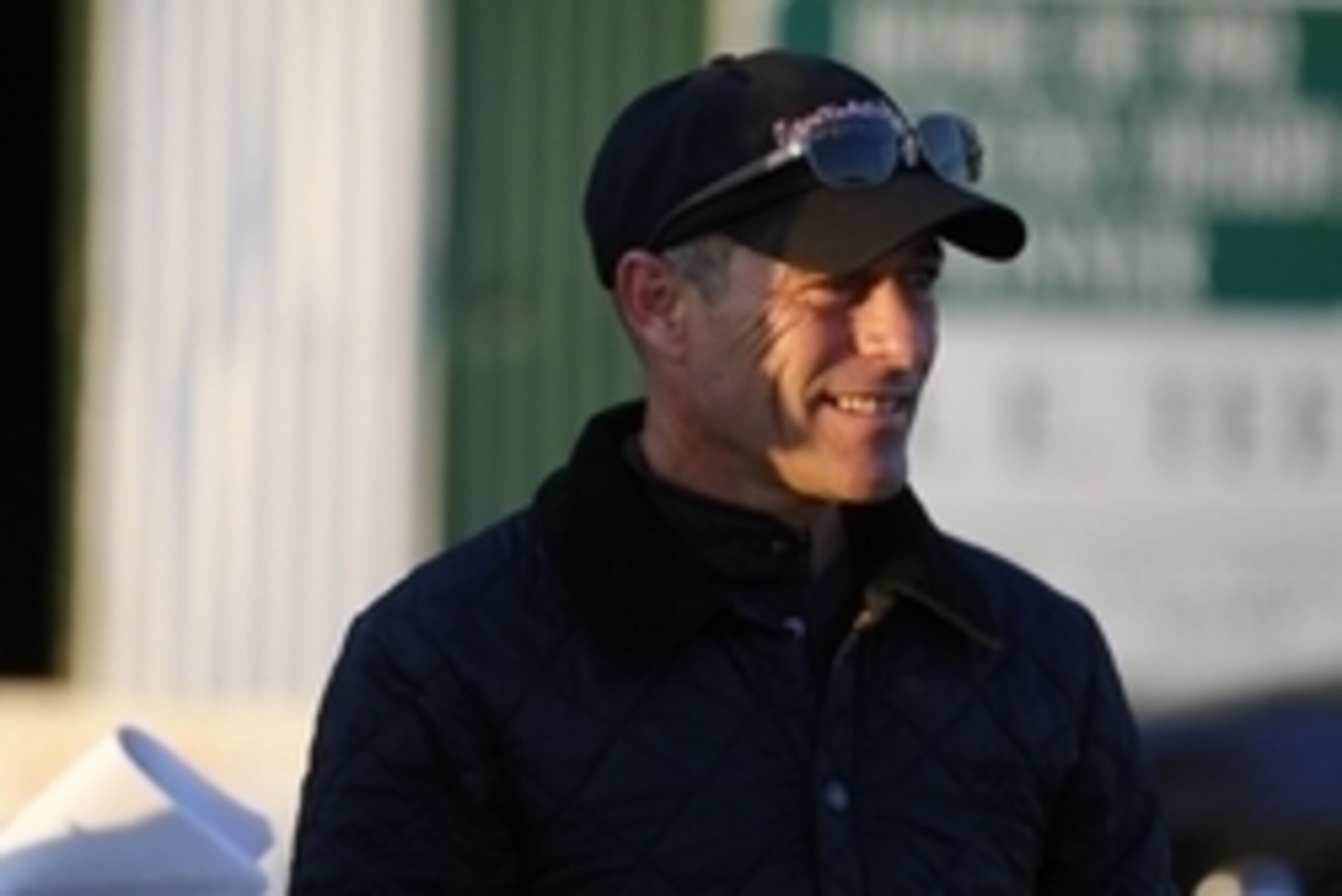 Apr 27, 2015; Louisville, KY, USA; Horse jockey Gary Stevens talks with spectators during morning work outs at Churchill Downs. Mandatory Credit: Mark Zerof-USA TODAY Sports