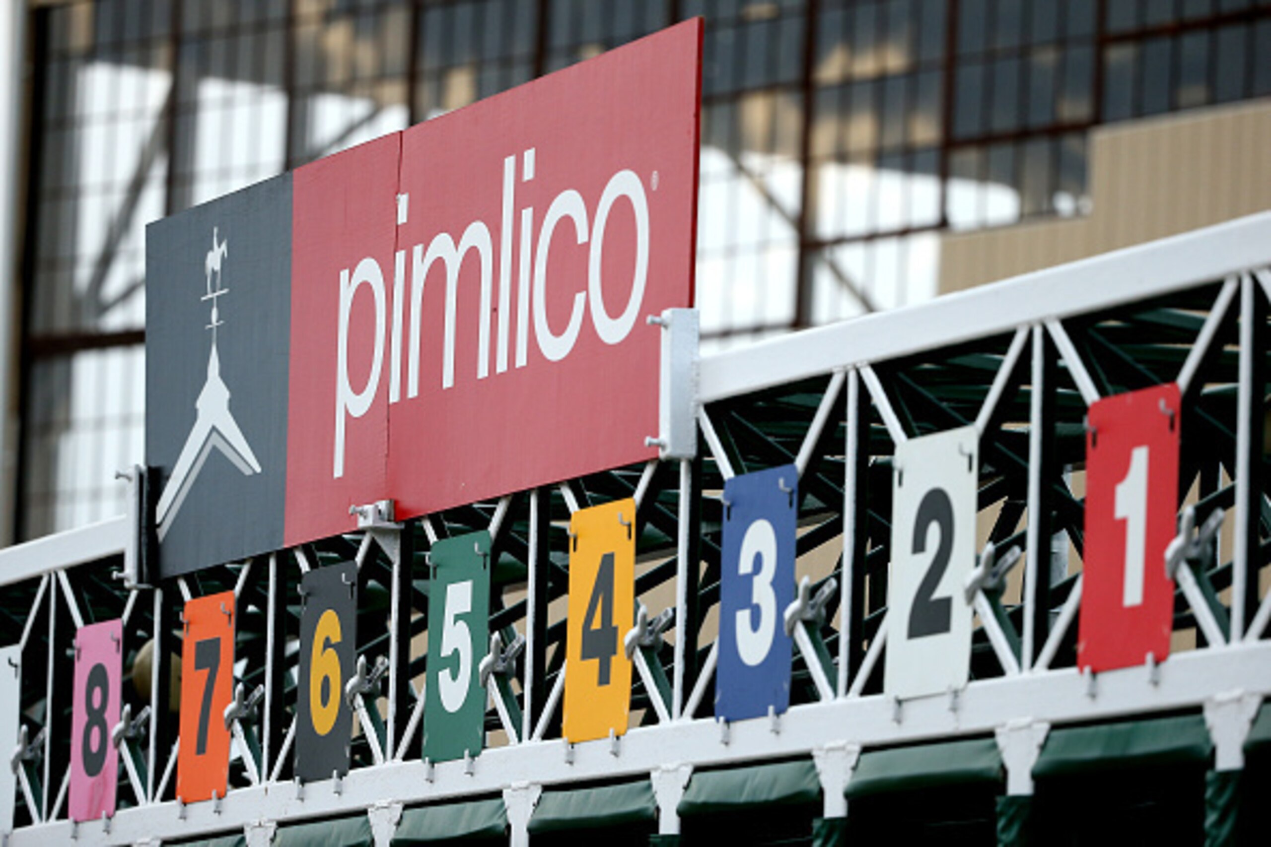 BALTIMORE, MD - MAY 15: A detail view of a starting gate for the 140th Preakness Stakes at Pimlico Race Course on May 15, 2015 in Baltimore, Maryland. (Photo by Patrick Smith/Getty Images)