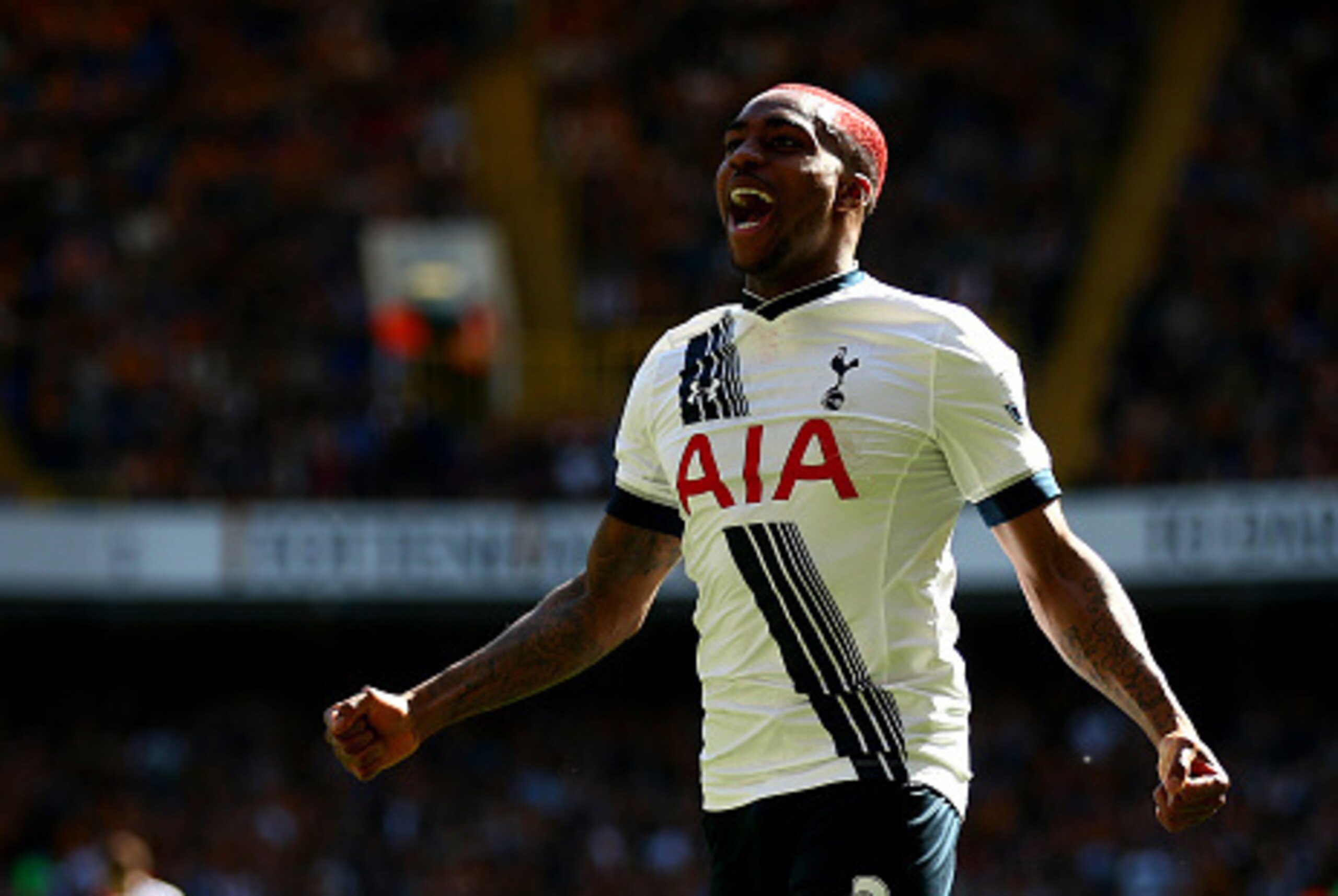 LONDON, ENGLAND - MAY 16:  Danny Rose of Spurs celebrates scoring their second goal during the Barclays Premier League match between Tottenham Hotspur and Hull City at White Hart Lane on May 16, 2015 in London, England.  (Photo by Paul Gilham/Getty Images