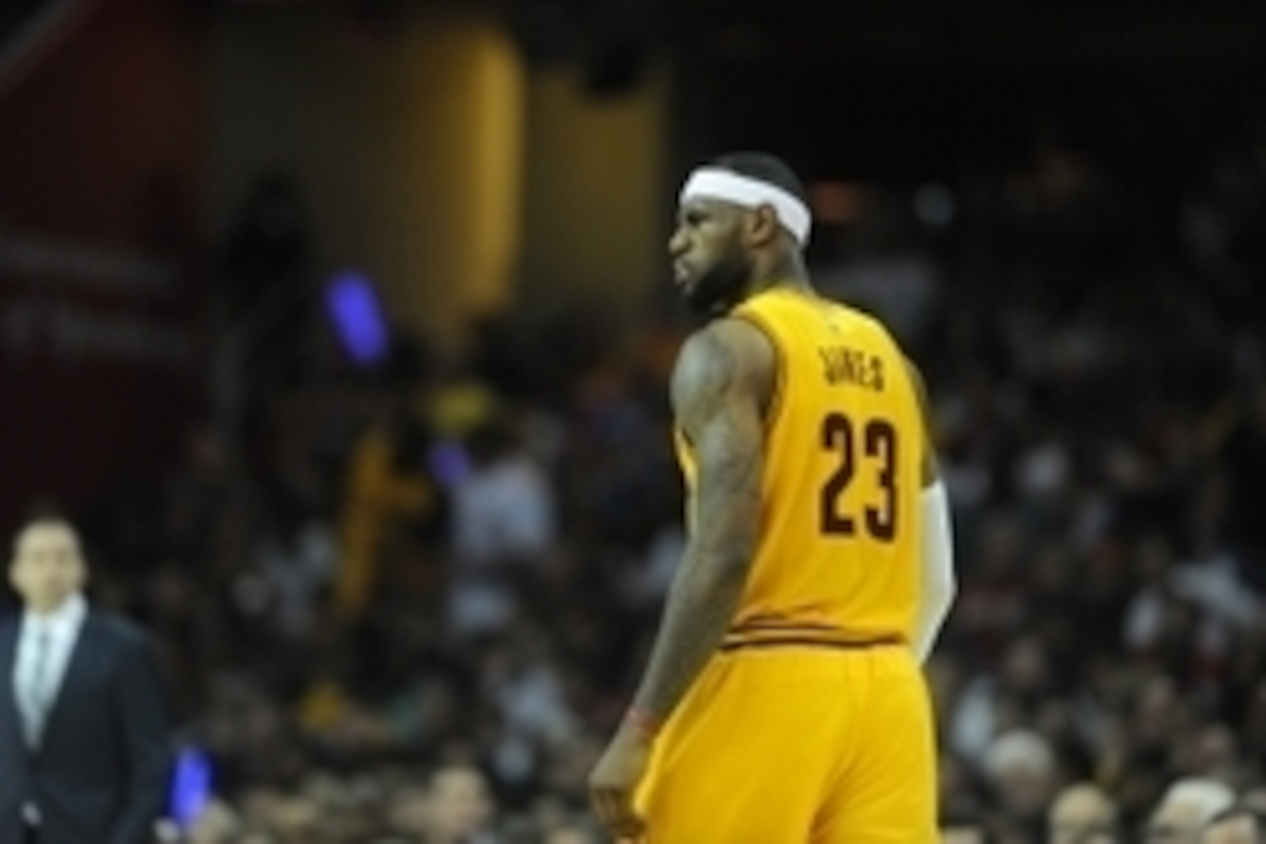May 6, 2015; Cleveland, OH, USA; Cleveland Cavaliers forward LeBron James (23) in game two of the second round of the NBA Playoffs at Quicken Loans Arena. The Cavs won 106-91. Mandatory Credit: Ken Blaze-USA TODAY Sports