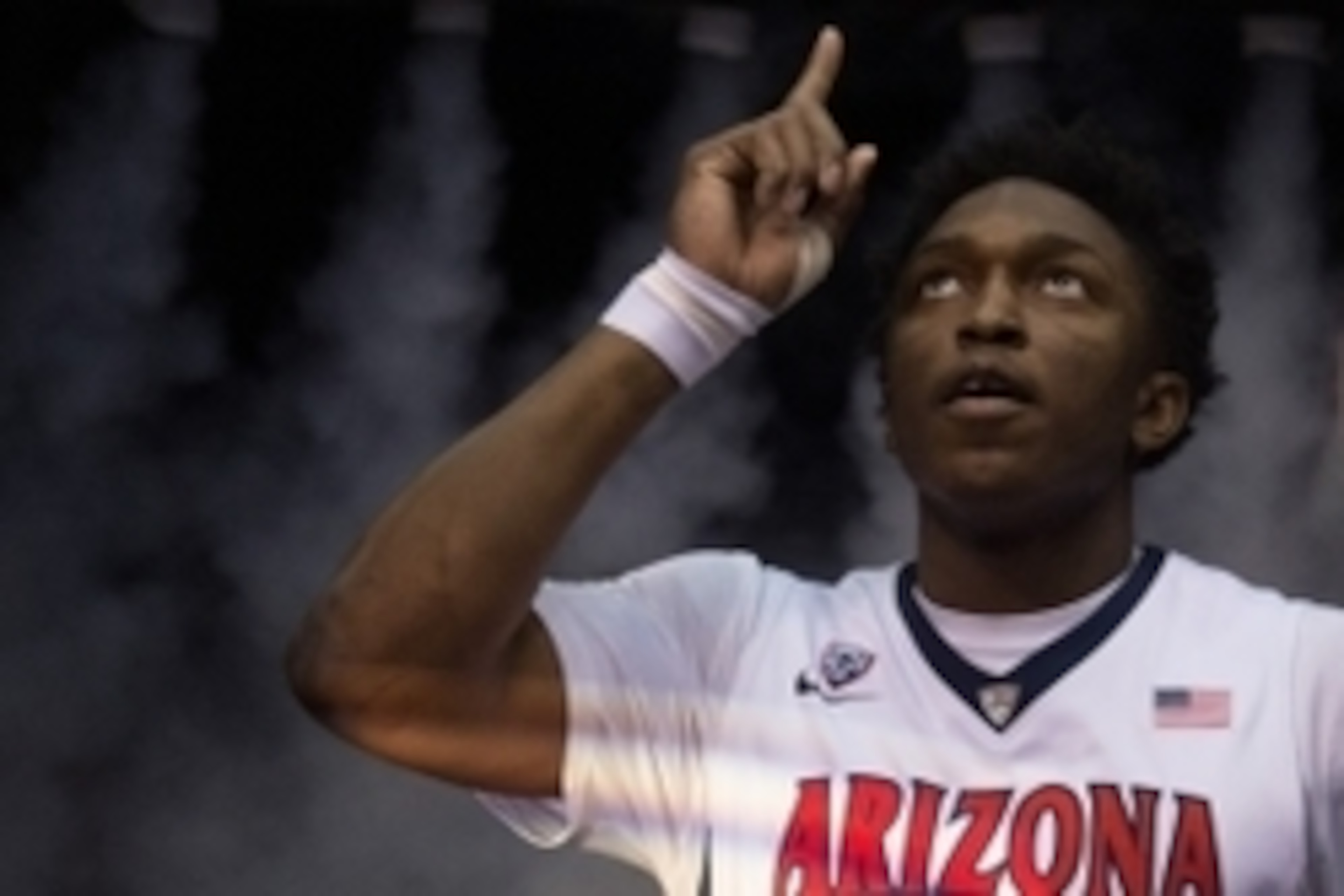 March 14, 2015; Las Vegas, NV, USA; Arizona Wildcats forward Stanley Johnson (5) is introduced before the championship game of the Pac-12 Conference tournament against the Oregon Ducks at MGM Grand Garden Arena. The Wildcats defeated the Ducks 80-52. Mand