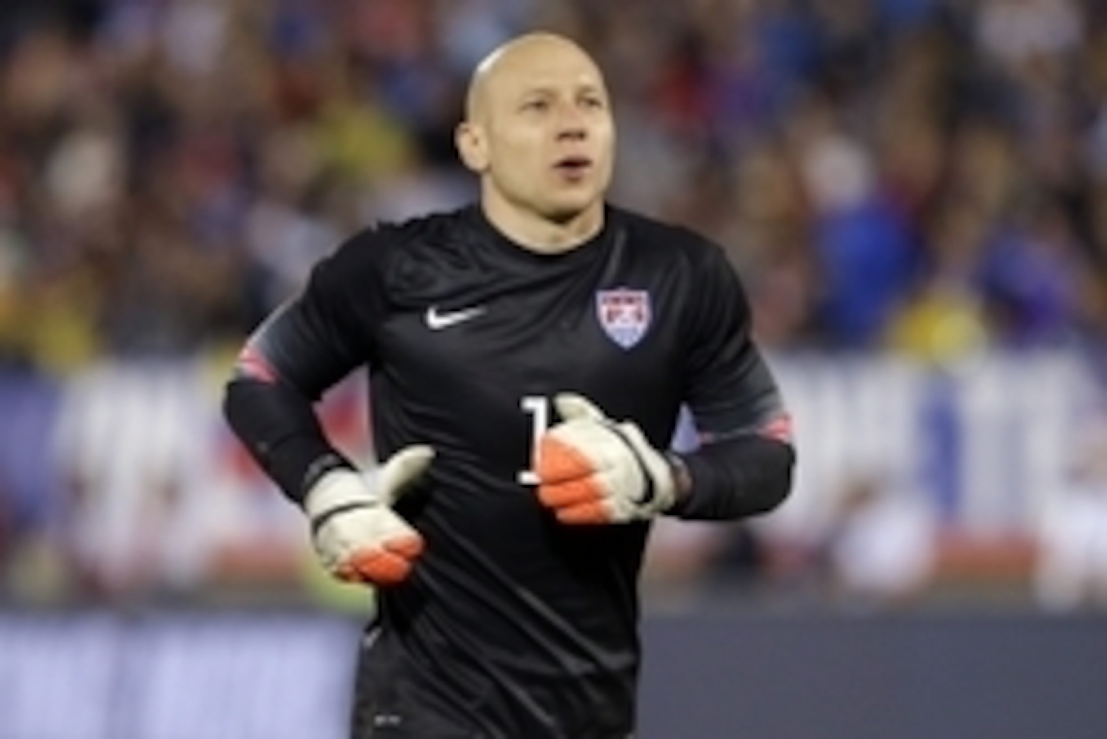 Oct 10, 2014; Hartford, CT, USA; USA goalkeeper Brad Guzan on the field against Ecuador in the second half at Rentschler Field. Mandatory Credit: David Butler II-USA TODAY Sports