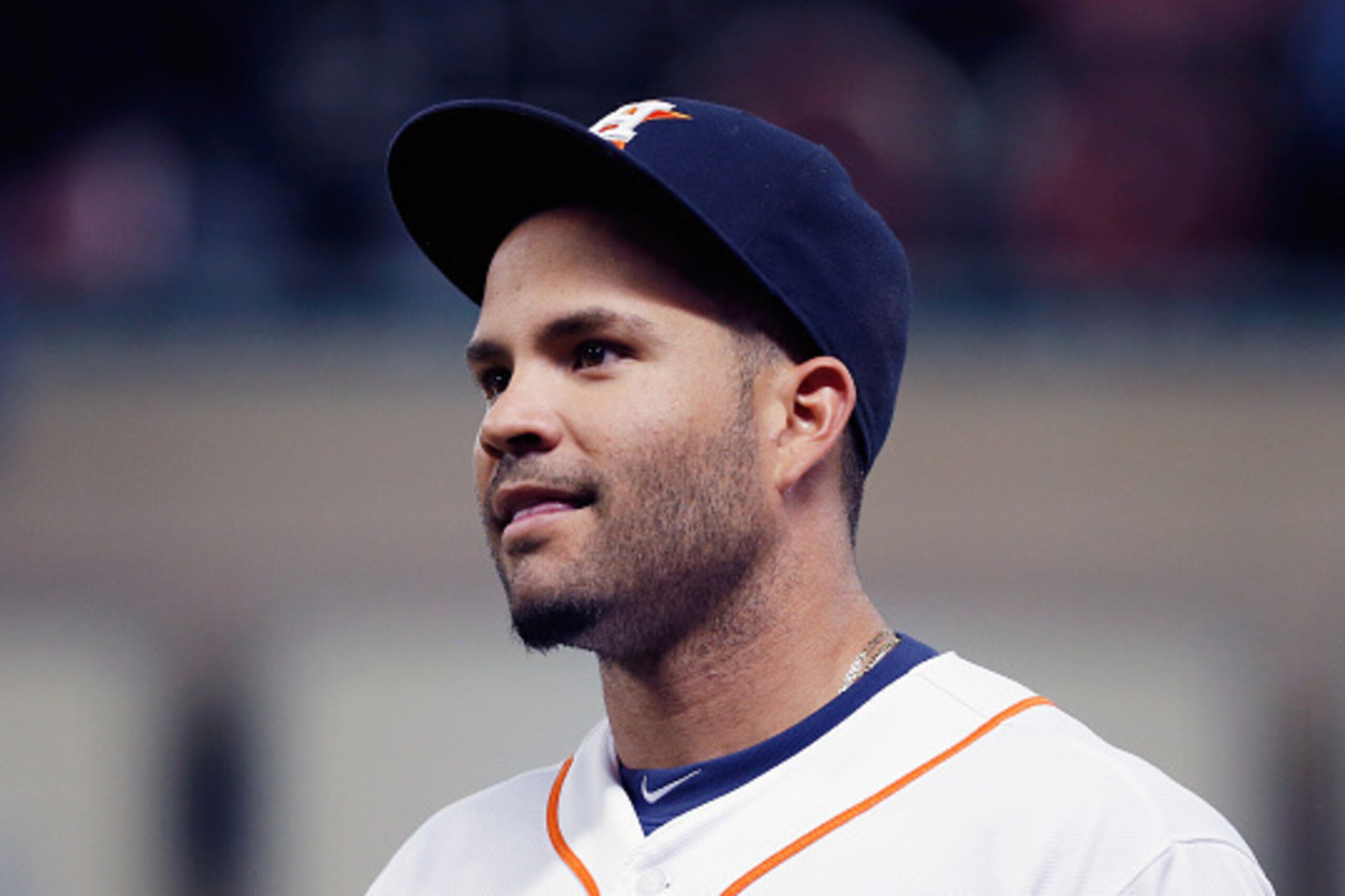 HOUSTON, TX - MAY 05:  Jose Altuve #27 of the Houston Astros walks to the dugout in the seventh inning during their game against the Texas Rangers at Minute Maid Park on May 5, 2015 in Houston, Texas.  (Photo by Scott Halleran/Getty Images)