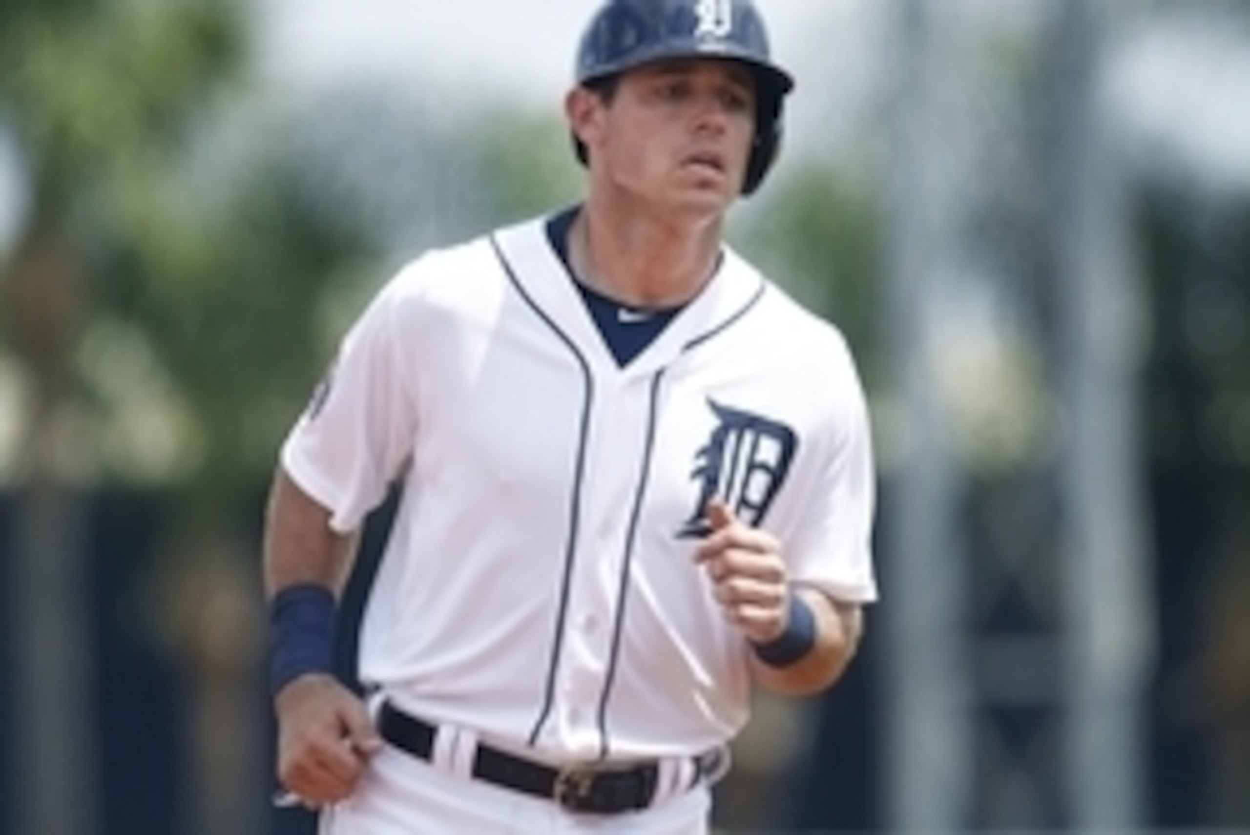 Apr 3, 2015; Lakeland, FL, USA; Detroit Tigers second baseman Ian Kinsler (3) rounds second base on his way to home after Detroit Tigers first baseman Miguel Cabrera (not pictured) hit a two-run home run during the first inning of a spring training baseba Apr 3, 2015; Lakeland, FL, USA; Detroit Tigers second baseman Ian Kinsler (3) rounds second base on his way to home after Detroit Tigers first baseman Miguel Cabrera (not pictured) hit a two-run home run during the first inning of a spring training baseba