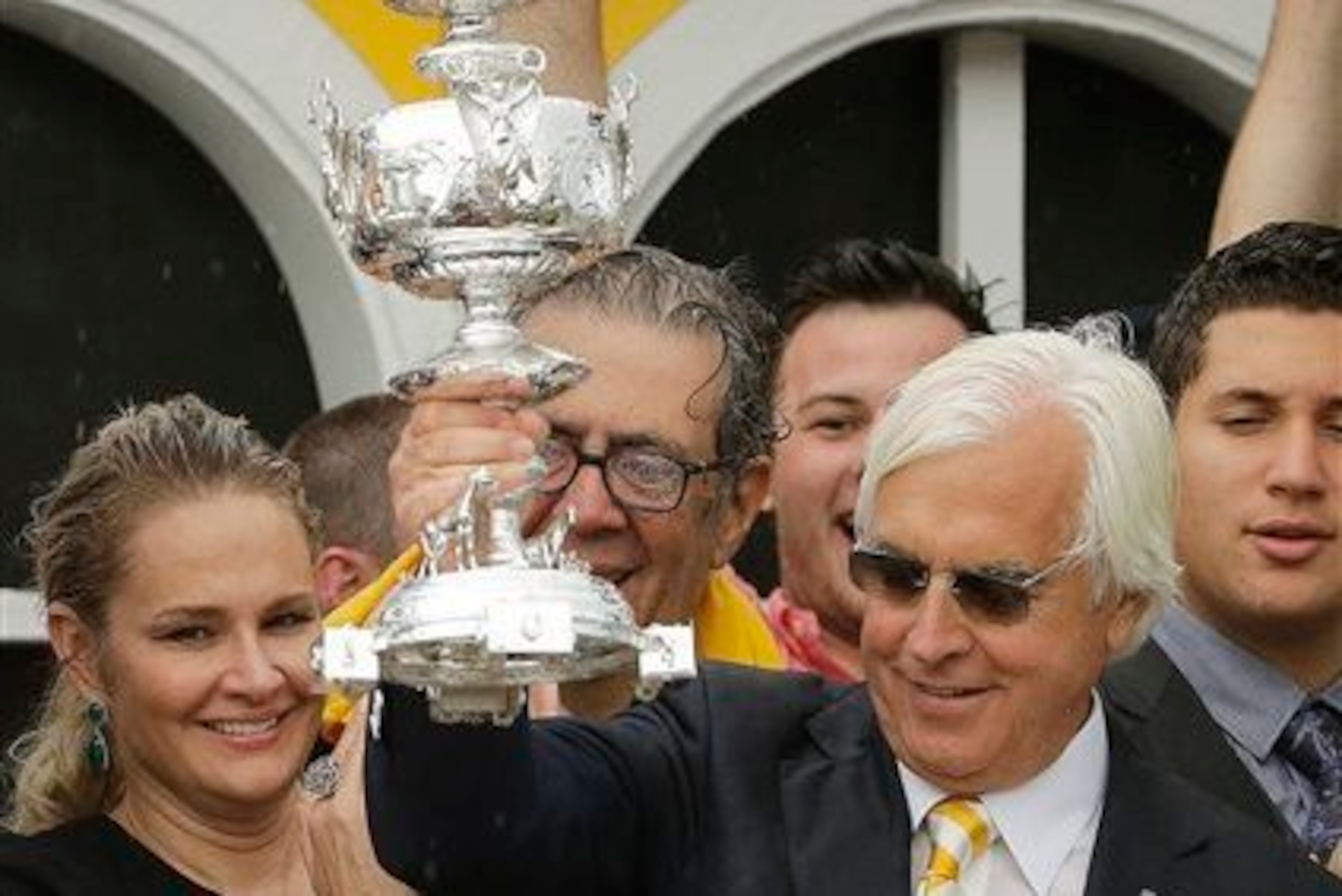 Bob Baffert celebrates his sixth win at Preakness.