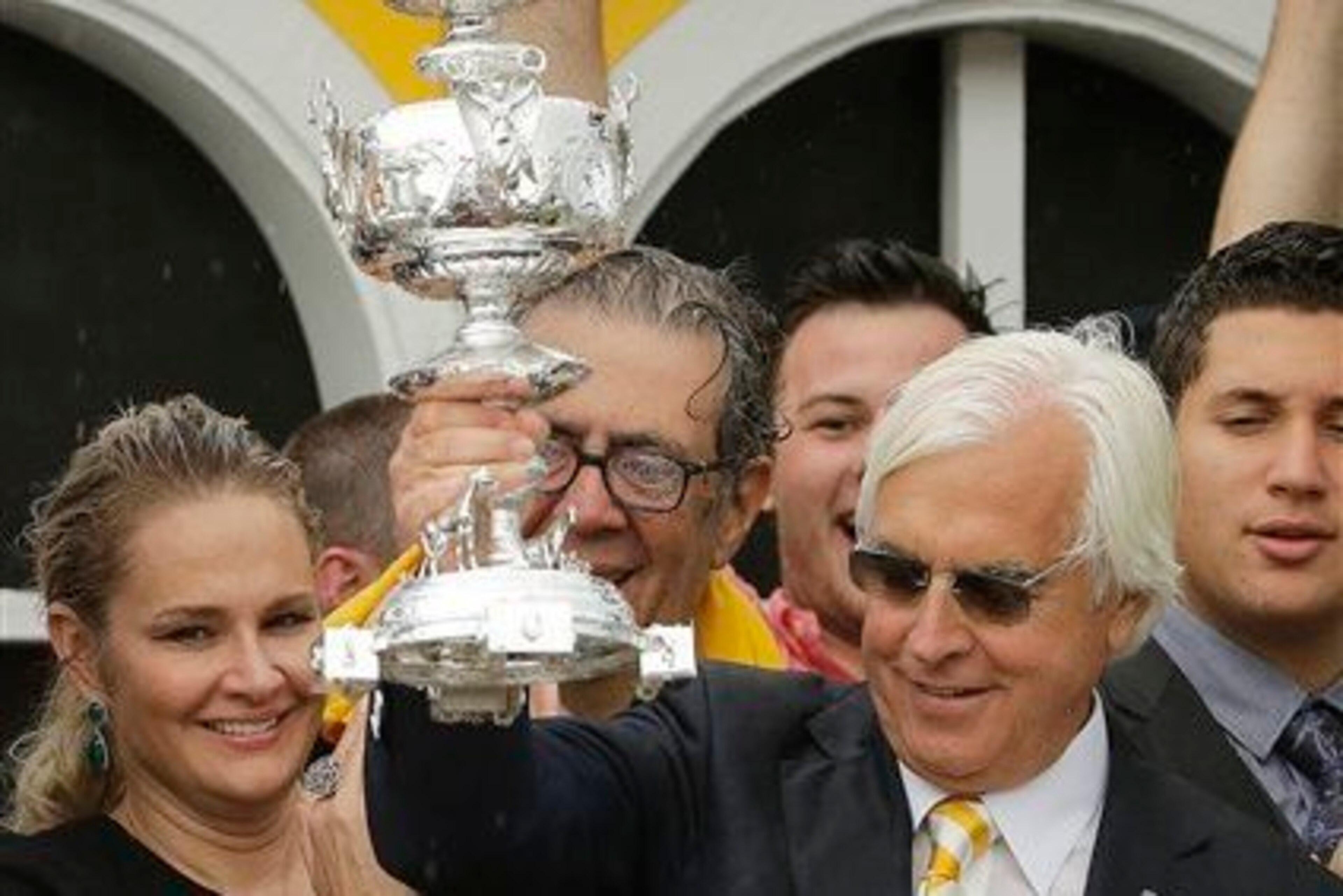 Bob Baffert celebrates his sixth win at Preakness.