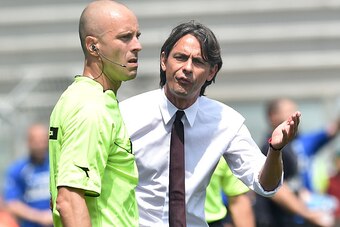 REGGIO NELL'EMILIA, ITALY - MAY 17:  Filippo Inzaghi head coach of Milan reacts during the Serie A match between US Sassuolo Calcio and AC Milan on May 17, 2015 in Reggio nell'Emilia, Italy.  (Photo by Giuseppe Bellini/Getty Images)
