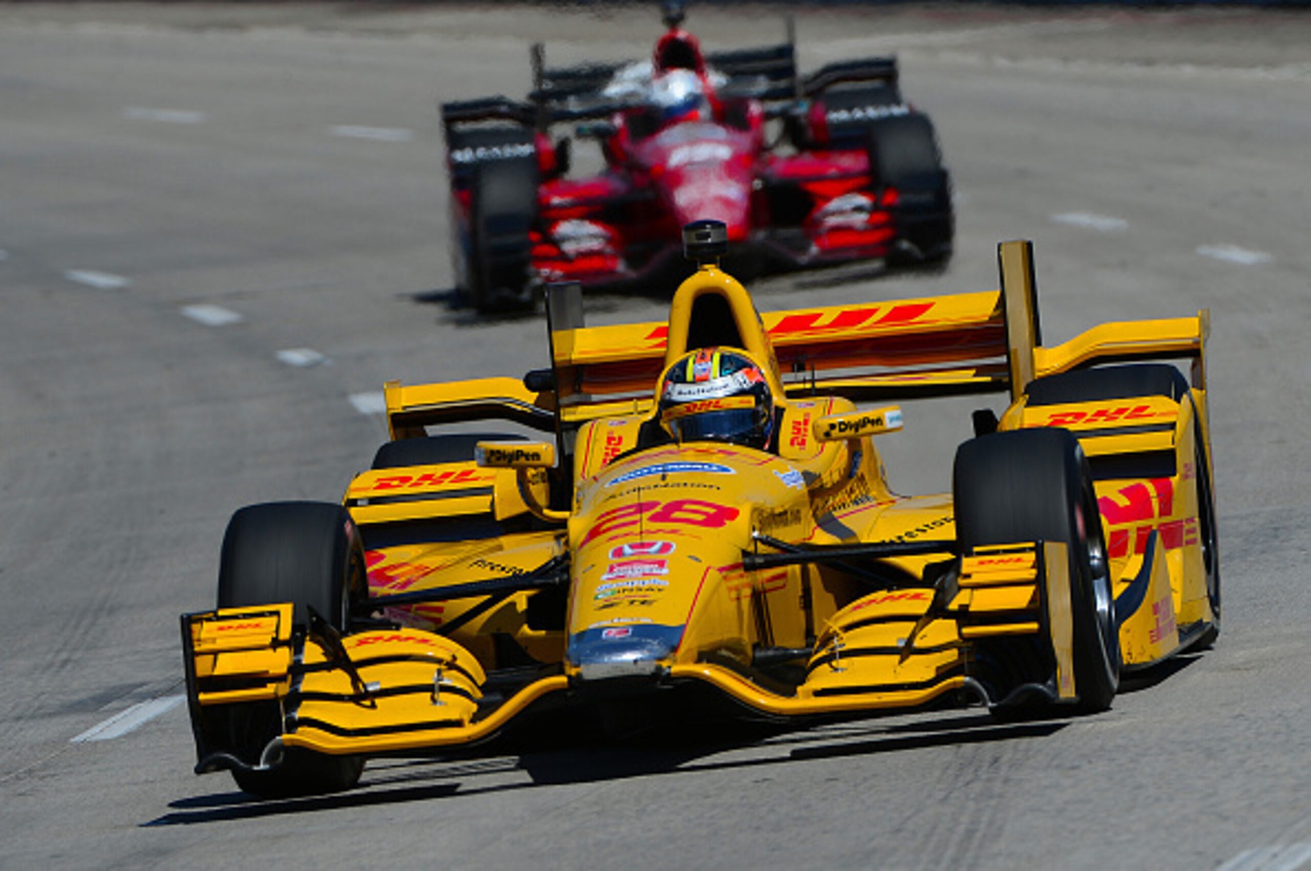 LONG BEACH, CA - APRIL 19: Ryan Hunter-Reay driver of the #28 DHL Andretti Autosport Honda Dallara during the Verizon IndyCar Series Toyota Grand Prix of Long Beach on April 19, 2015 on the streets of Long Beach, California. (Photo by Robert Laberge/Getty LONG BEACH, CA - APRIL 19: Ryan Hunter-Reay driver of the #28 DHL Andretti Autosport Honda Dallara during the Verizon IndyCar Series Toyota Grand Prix of Long Beach on April 19, 2015 on the streets of Long Beach, California. (Photo by Robert Laberge/Getty