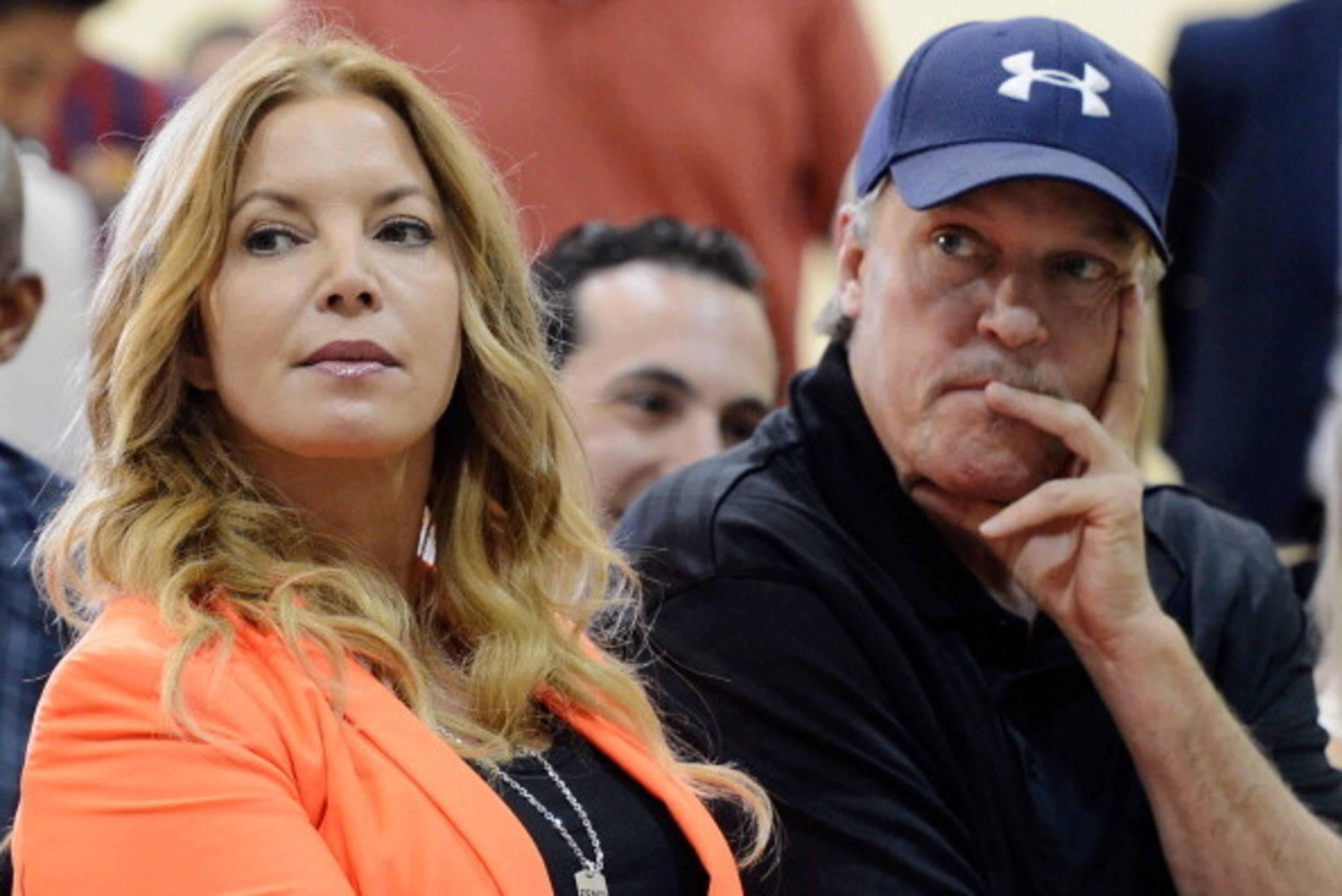 EL SEGUNDO, CA - AUGUST 10:  Jim Buss and his sister Jeanie Buss of the Los Angeles Lakers attend a news conference where Dwight Howard was introduced as the newest member of the team at the Toyota Sports Center on August 10, 2012 in El Segundo, Californi