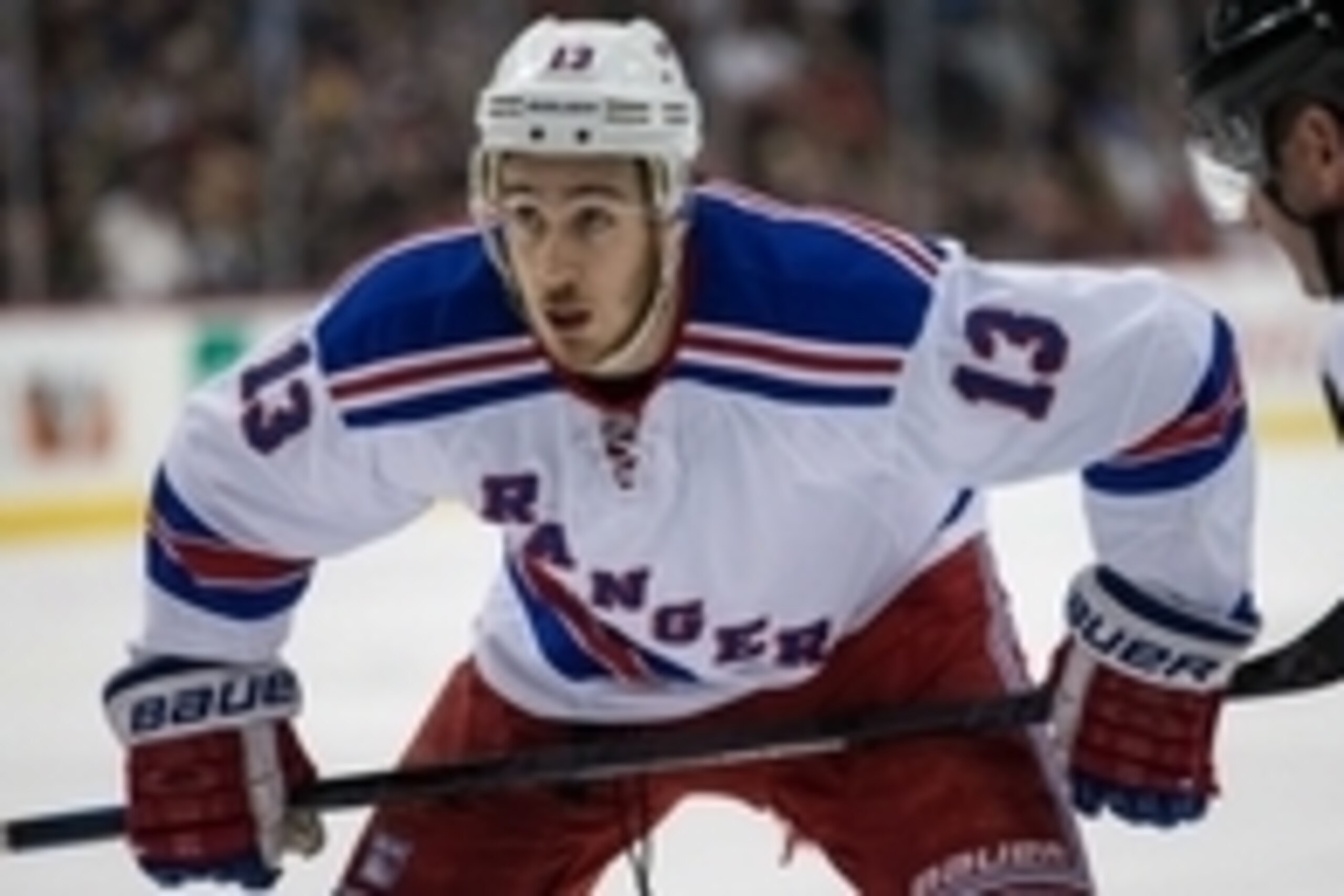 Apr 2, 2015; Saint Paul, MN, USA; New York Rangers forward Kevin Hayes (13) against the Minnesota Wild at Xcel Energy Center. The Rangers defeated the Wild 3-2. Mandatory Credit: Brace Hemmelgarn-USA TODAY Sports