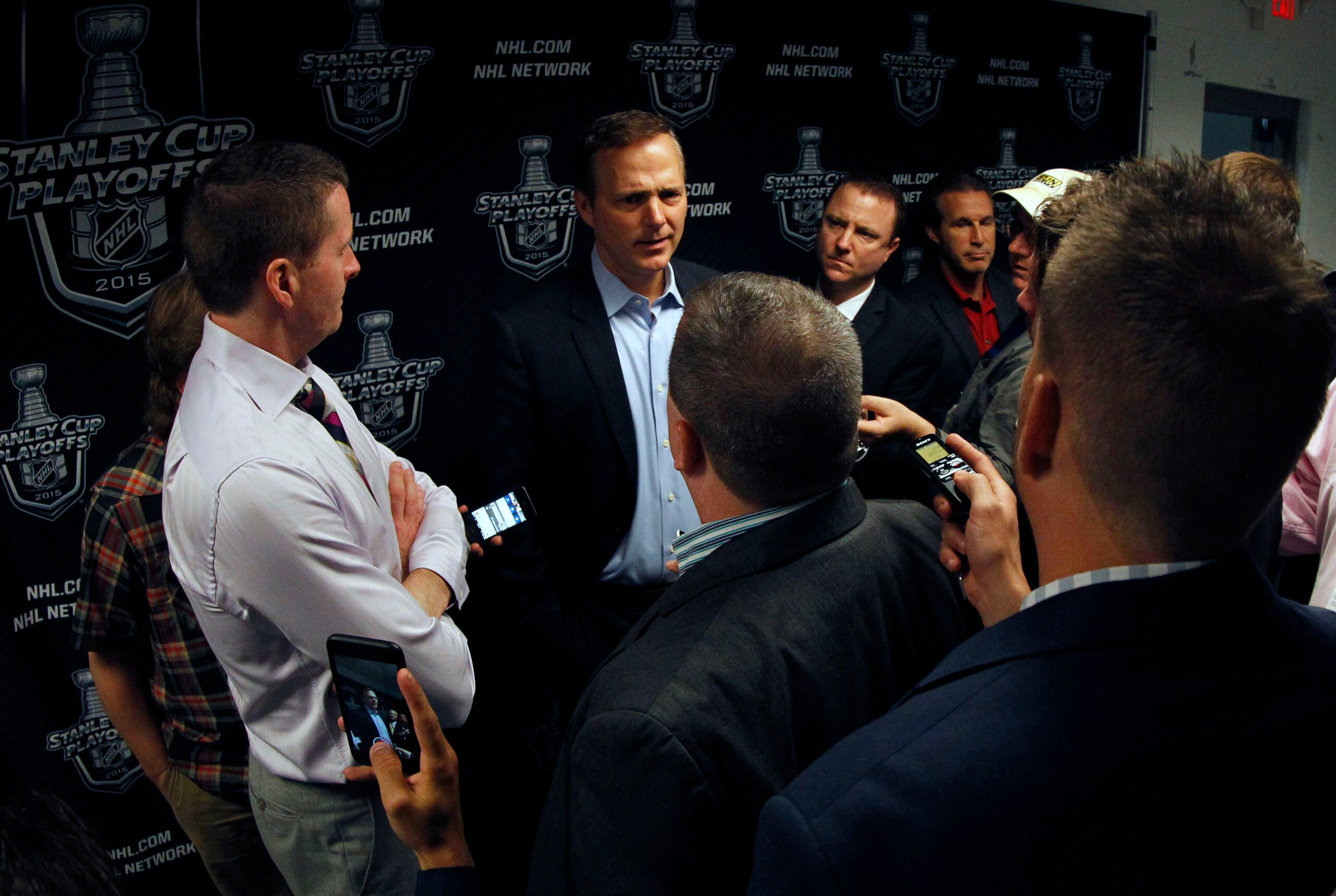 Apr 18, 2015; Tampa, FL, USA; Tampa Bay Lightning head coach Jon Cooper talks with media before the game two of the first round of the 2015 Stanley Cup Playoffs at Amalie Arena. Mandatory Credit: Kim Klement-USA TODAY Sports