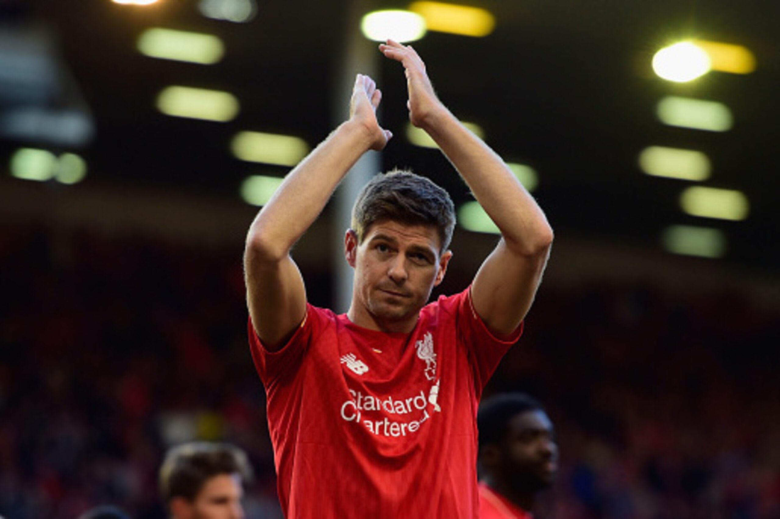 LIVERPOOL, ENGLAND - MAY 16: Steven Gerrard of Liverpool applauds the fans as he walks a lap of honour after his final game at Anfield during the Barclays Premier League match between Liverpool and Crystal Palace at Anfield on May 16, 2015 in Liverpool, LIVERPOOL, ENGLAND - MAY 16: Steven Gerrard of Liverpool applauds the fans as he walks a lap of honour after his final game at Anfield during the Barclays Premier League match between Liverpool and Crystal Palace at Anfield on May 16, 2015 in Liverpool,