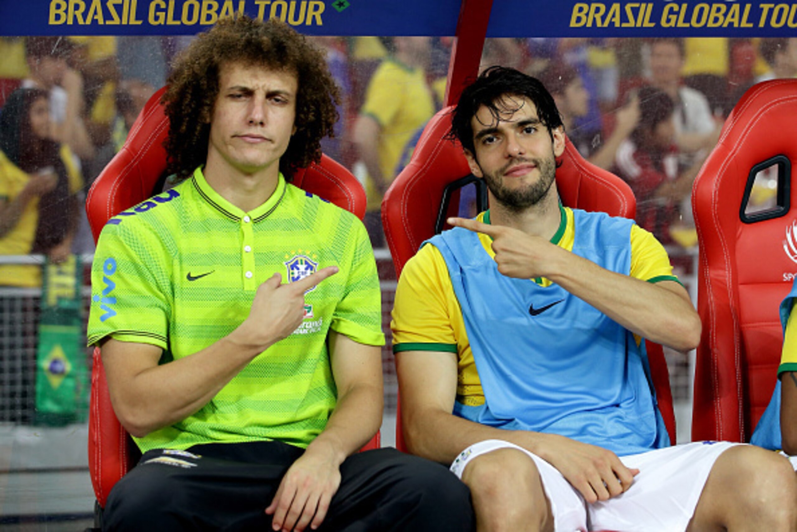 SINGAPORE - OCTOBER 14: (L-R) David Luiz and Kaka of Brazil gesture on the team bench during the international friendly match between Japan and Brazil at the National Stadium on October 14, 2014 in Singapore. (Photo by Suhaimi Abdullah/Getty Images) SINGAPORE - OCTOBER 14: (L-R) David Luiz and Kaka of Brazil gesture on the team bench during the international friendly match between Japan and Brazil at the National Stadium on October 14, 2014 in Singapore. (Photo by Suhaimi Abdullah/Getty Images)