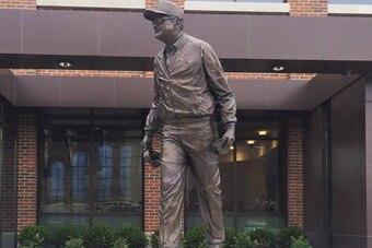 A statue of Bo guards Towsley.