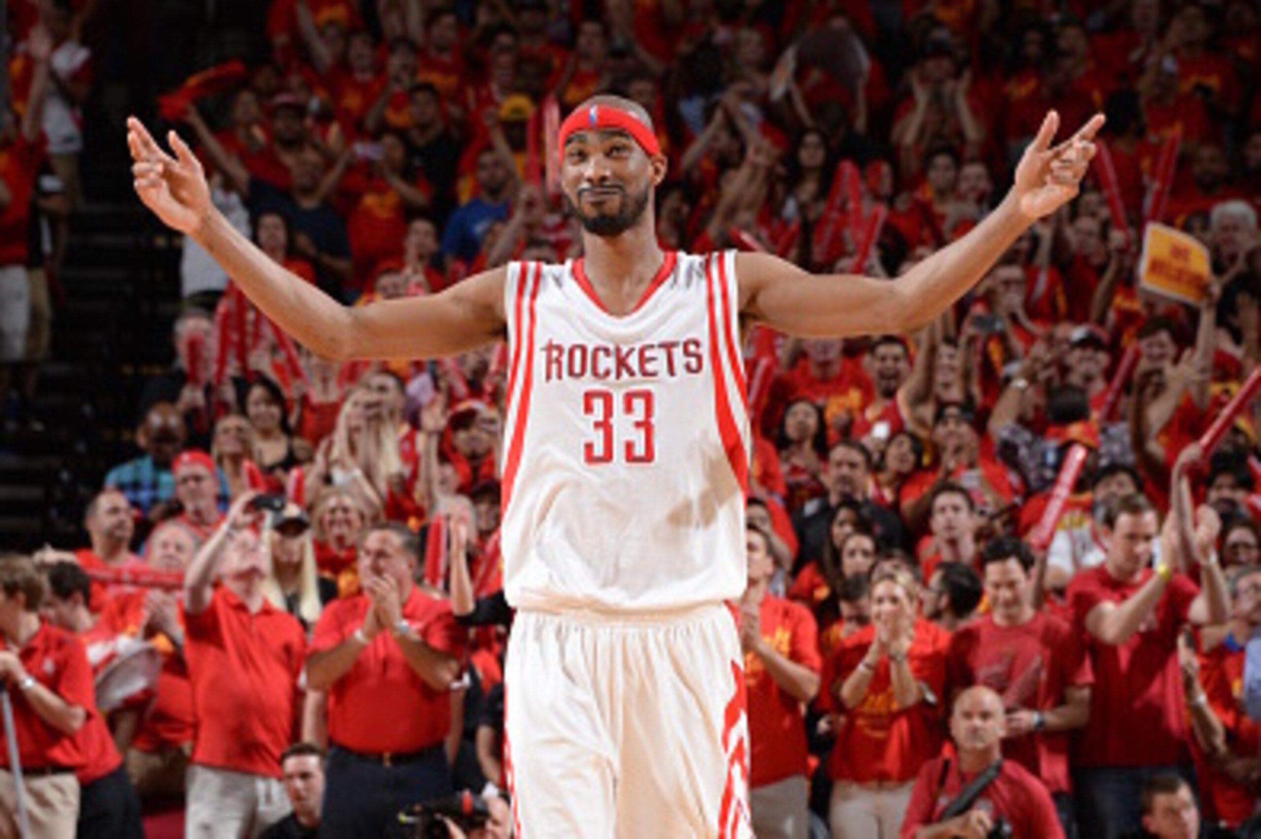 HOUSTON, TX - MAY 17:  Corey Brewer #33 of the Houston Rockets celebrates against the Los Angeles Clippers in Game Seven of the Western Conference Semifinals during the 2015 NBA Playoffs on May 17, 2015 at the Toyota Center in Houston, Texas. NOTE TO USER