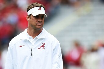 TUSCALOOSA, AL - APRIL 18:  Offensive coordinator Lane Kiffin of the Alabama Crimson Tide watches action prior to the University of Alabama A Day spring game at Bryant-Denny Stadium on April 18, 2015 in Tuscaloosa, Alabama.  (Photo by Stacy Revere/Getty I