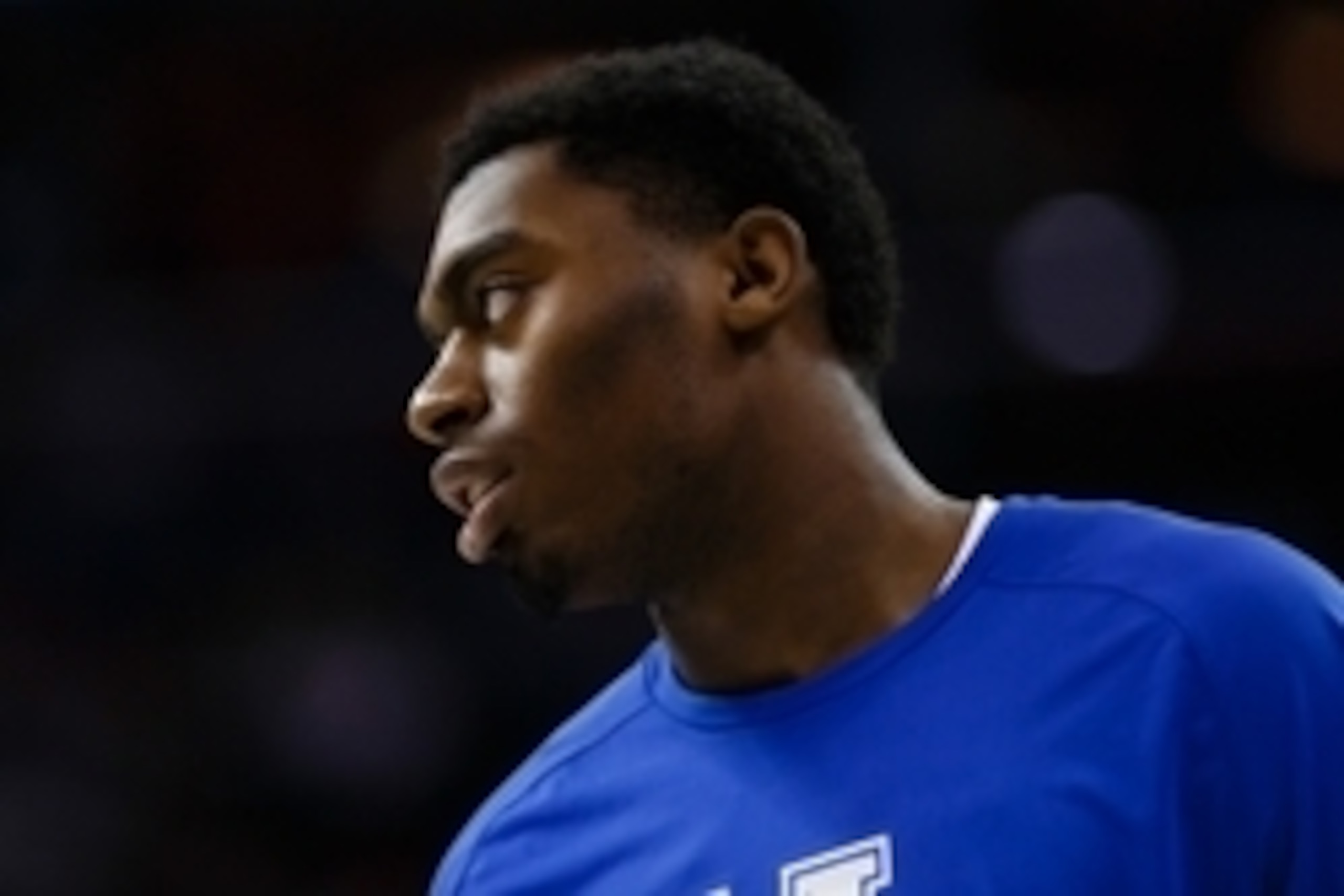 Mar 28, 2015; Cleveland, OH, USA; Kentucky Wildcats center Dakari Johnson (44) during warm ups before the game against the Notre Dame Fighting Irish in the finals of the midwest regional of the 2015 NCAA Tournament at Quicken Loans Arena. Mandatory Credit