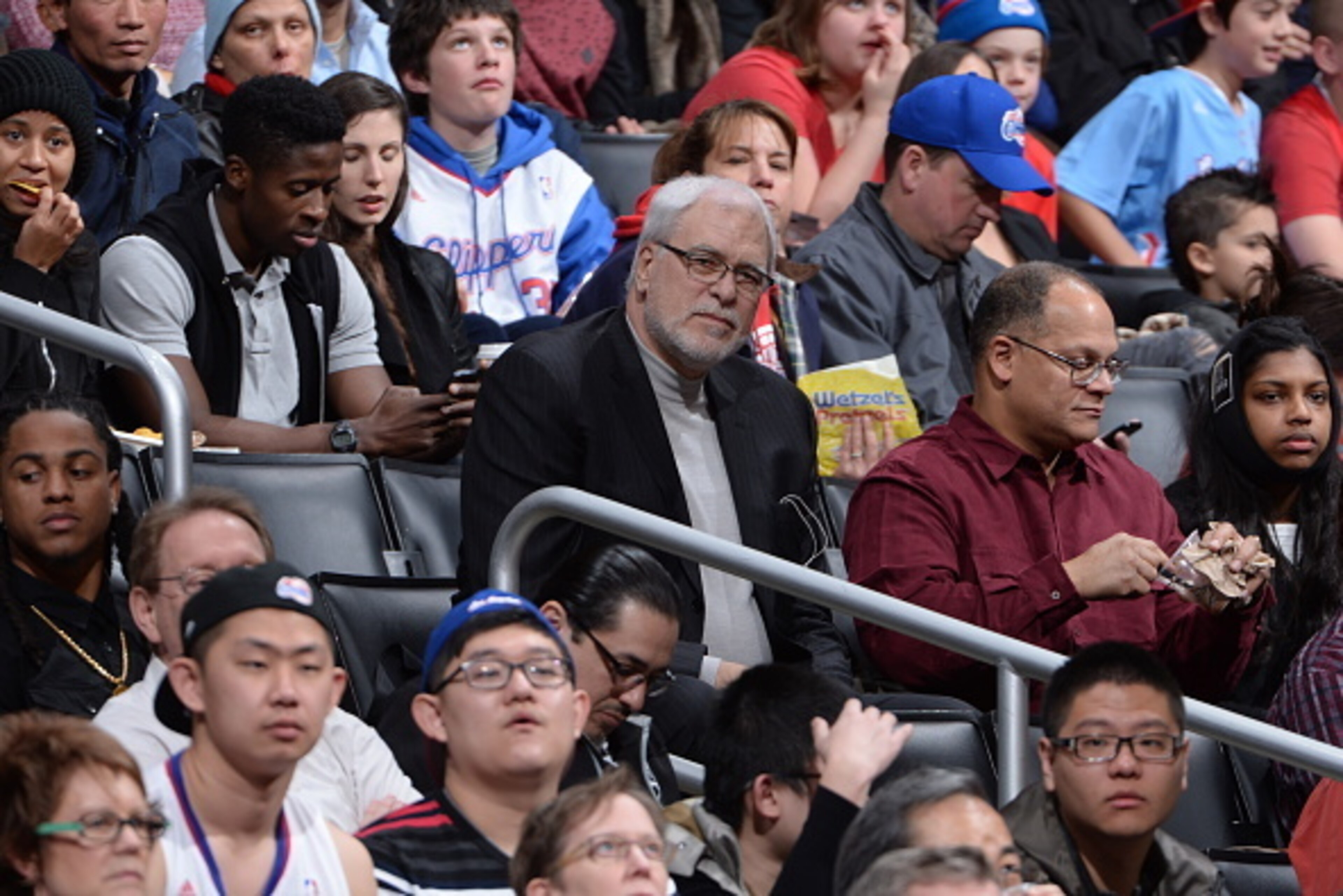 LOS ANGELES, CA - DECEMBER 31:  President of the New York Knicks, Phil Jackson, attends the game against the Los Angeles Clippers on December 31, 2014 at STAPLES Center in Los Angeles, California. NOTE TO USER: User expressly acknowledges and agrees that,
