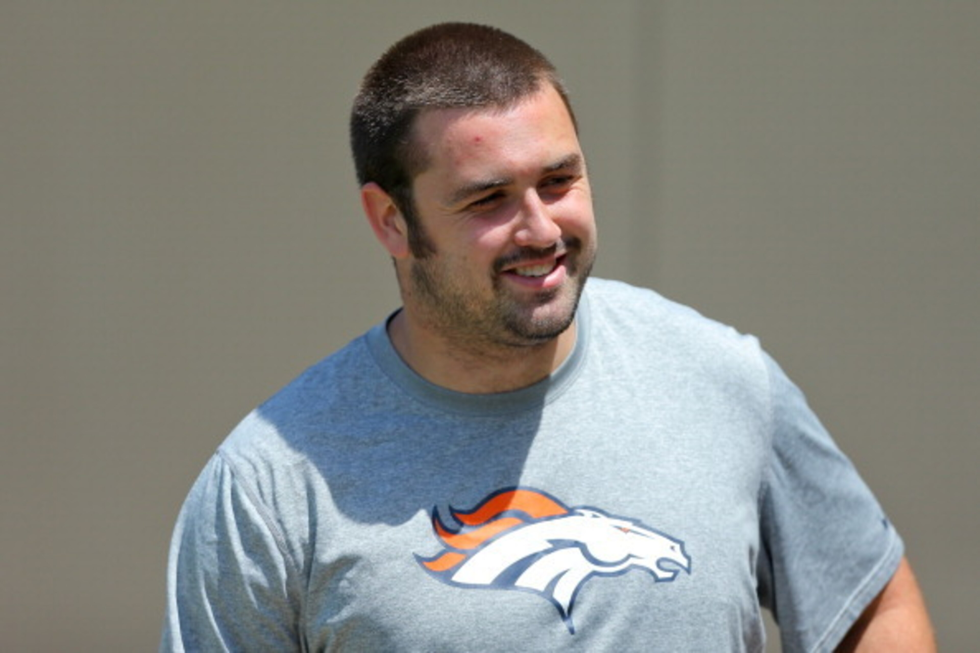 ENGLEWOOD, CO - MAY 17:  Offensive lineman Michael Schofield #79 of the Denver Broncos waits to talk to the media following rookie camp at Dove Valley on May 17, 2014 in Englewood, Colorado. (Photo by Justin Edmonds/Getty Images)