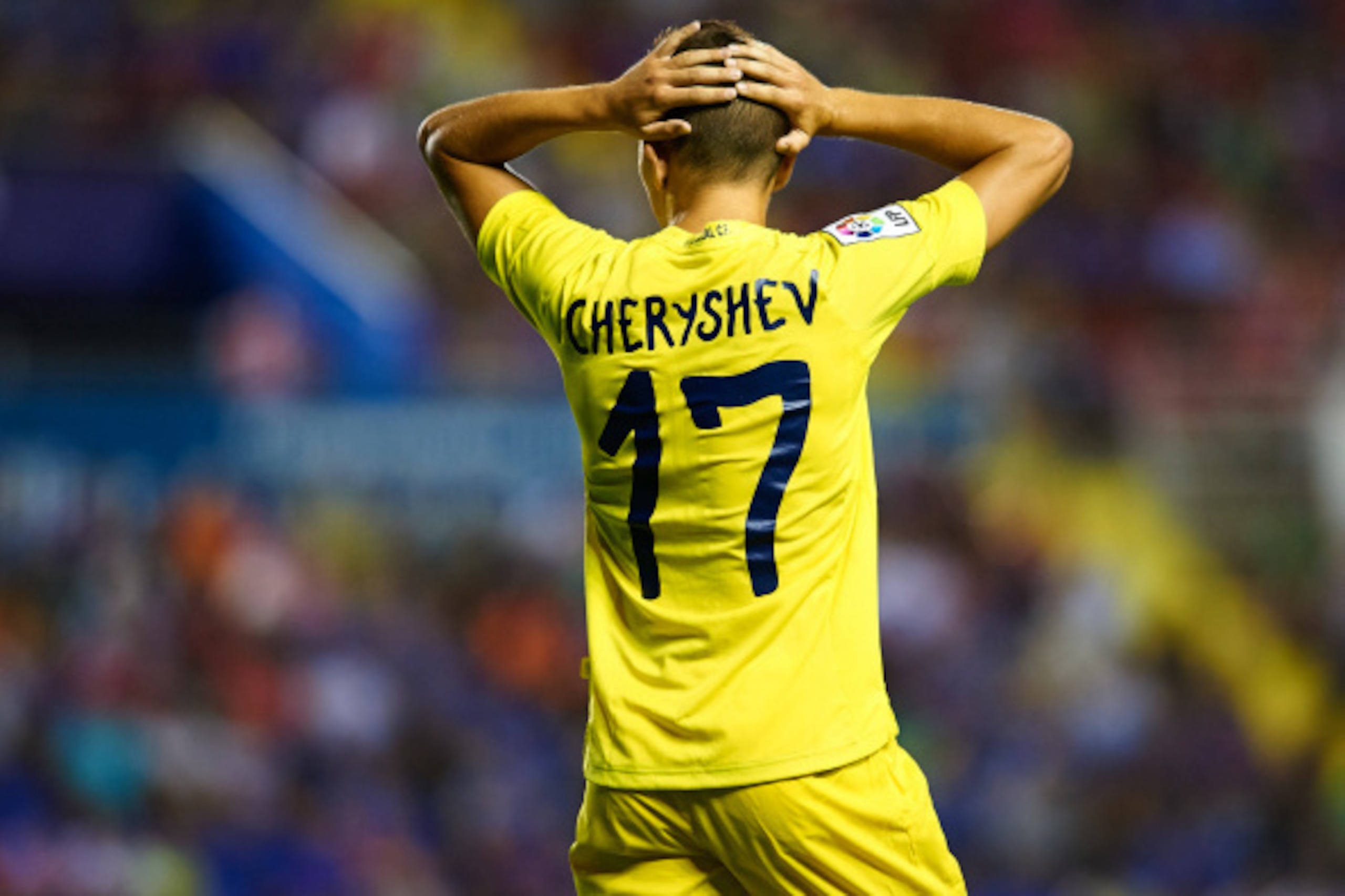 VALENCIA, SPAIN - AUGUST 24:  Denis Cheryshev of Villarreal CF reacts as he fails to score during the la Liga match between Levante UD and Villarreal CF at Ciutat de Valencia on August 24, 2014 in Valencia, Spain.  (Photo by Manuel Queimadelos Alonso/Gett