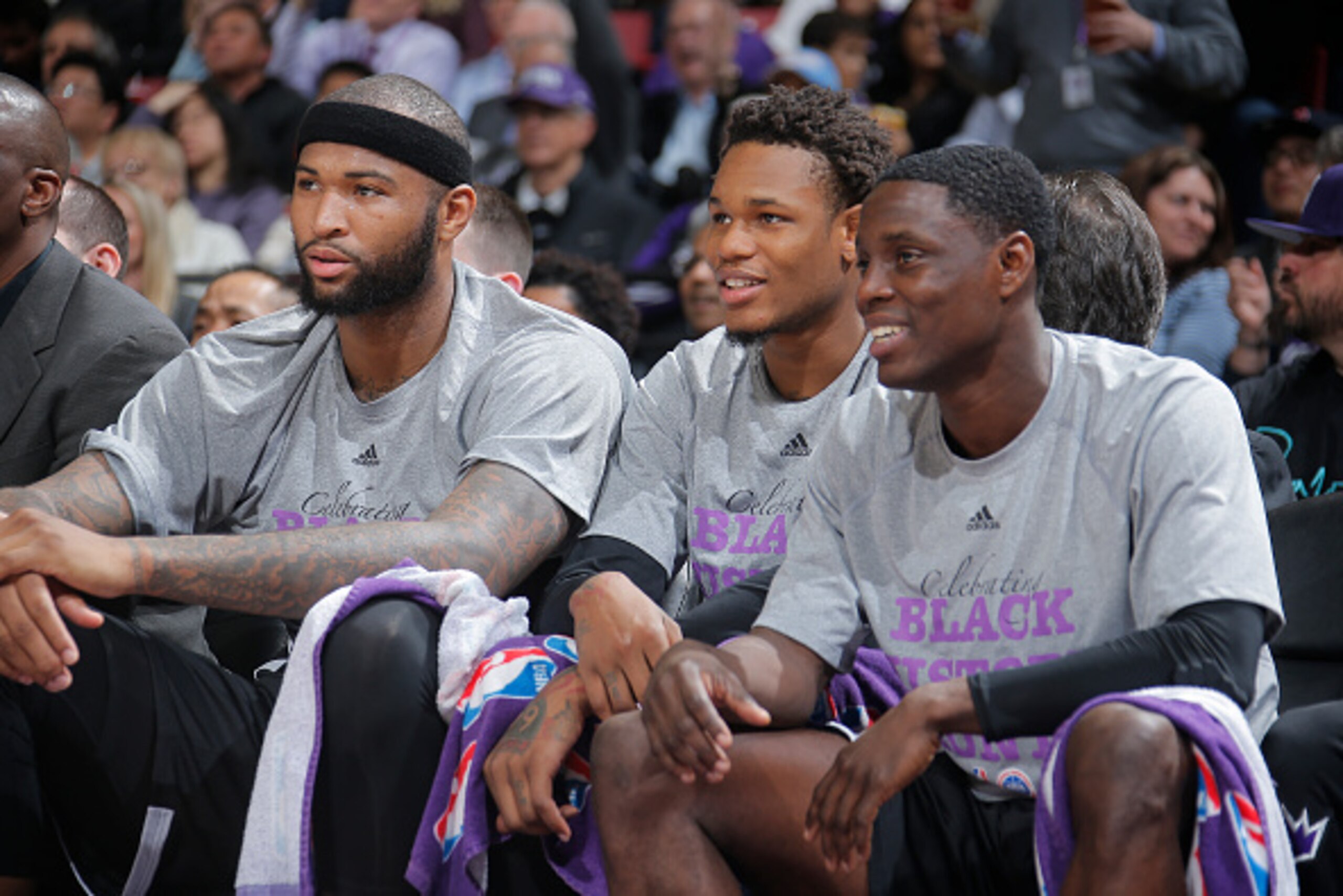 SACRAMENTO, CA - FEBRUARY 5: DeMarcus Cousins #15, Ben McLemore #23 and Darren Collison #7 of the Sacramento Kings look on against the Dallas Mavericks on February 5, 2015 at Sleep Train Arena in Sacramento, California. NOTE TO USER: User expressly acknow
