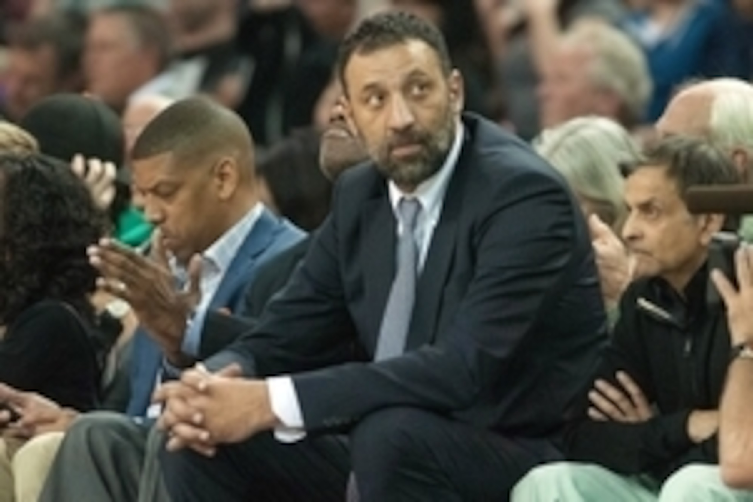 Mar 16, 2015; Sacramento, CA, USA; Sacramento Kings Vice President of basketball and franchise operations Vlade Divac looks on during the game against the Atlanta Hawks at Sleep Train Arena. The Atlanta Hawks defeated the Sacramento Kings 110-103. Mandato
