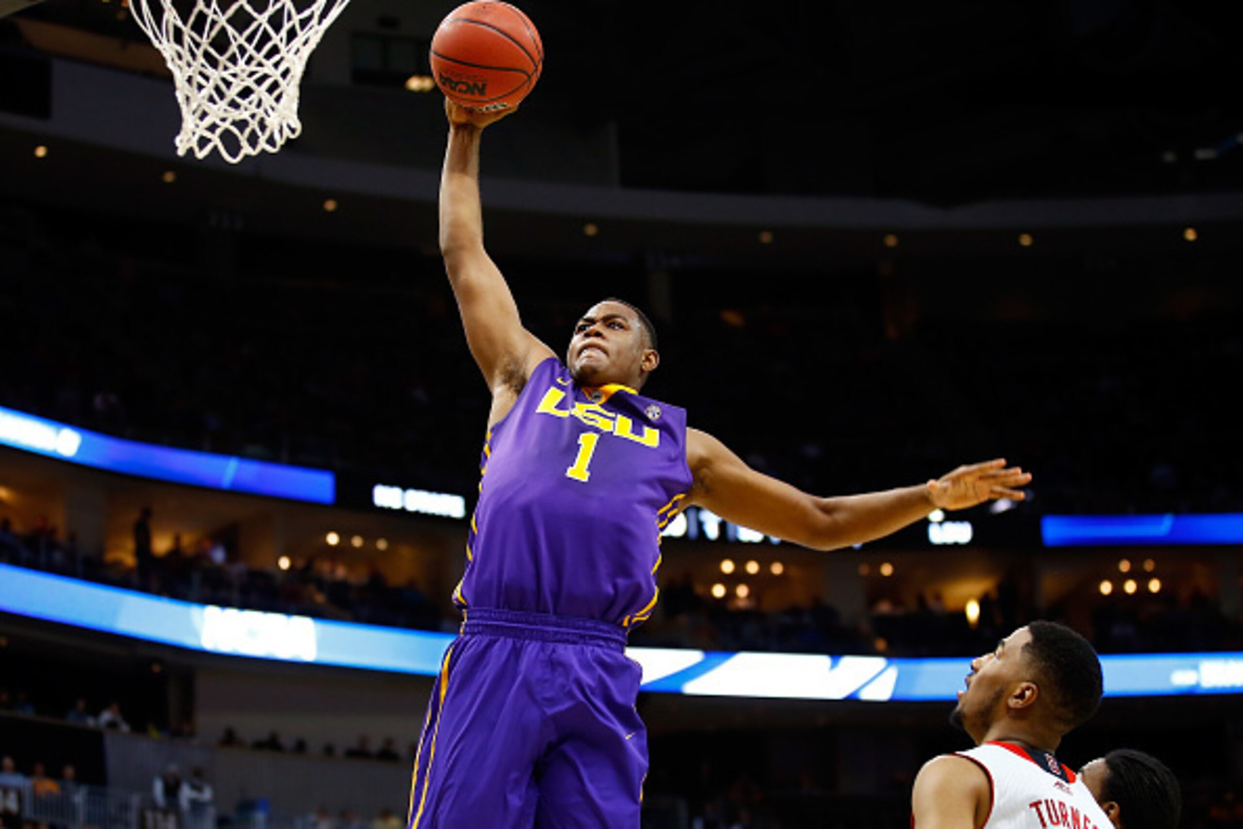 PITTSBURGH, PA - MARCH 19: Jarell Martin #1 of the LSU Tigers dunks the ball in the first half against the North Carolina State Wolfpack during the second round of the 2015 NCAA Men's Basketball Tournament at Consol Energy Center on March 19, 2015 in Pit PITTSBURGH, PA - MARCH 19: Jarell Martin #1 of the LSU Tigers dunks the ball in the first half against the North Carolina State Wolfpack during the second round of the 2015 NCAA Men's Basketball Tournament at Consol Energy Center on March 19, 2015 in Pit