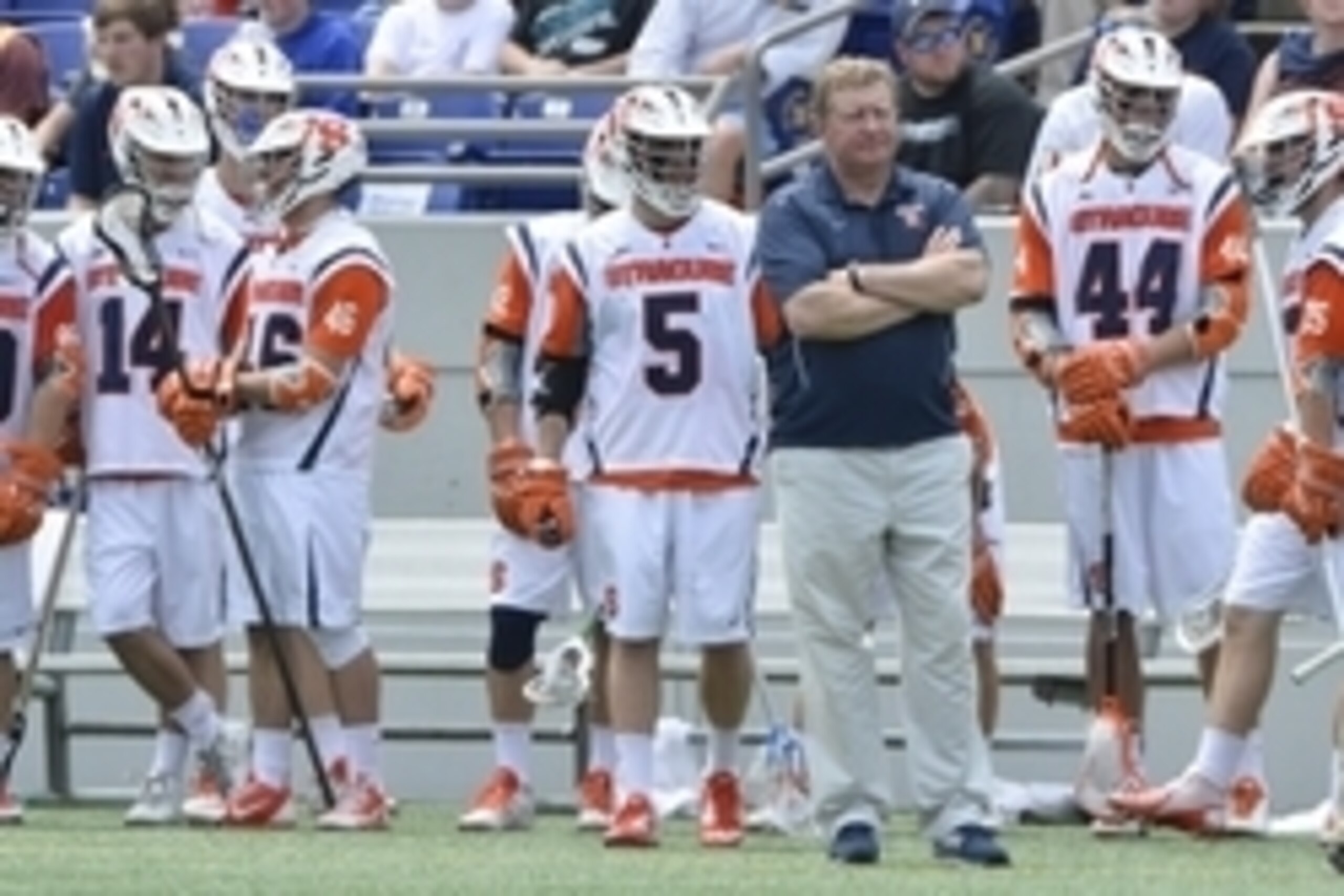 May 17, 2015; Annapolis, MD, USA; Syracuse Orange head coach John Desko stands on the sideline during the first half  against the Johns Hopkins Blue Jays at Navy Marine Corps Memorial Stadium. Mandatory Credit: Tommy Gilligan-USA TODAY Sports
