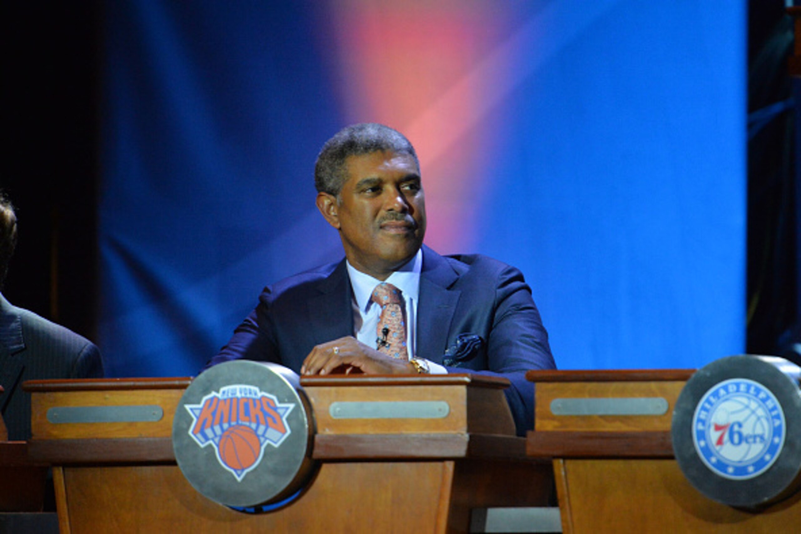 NEW YORK - MAY 19: Steve Mills, General Manager of the New York Knicks represents during the 2015 NBA Draft Lottery on May 19, 2015 at the New York Hilton Midtown in New York City.  NOTE TO USER: User expressly acknowledges and agrees that, by downloading