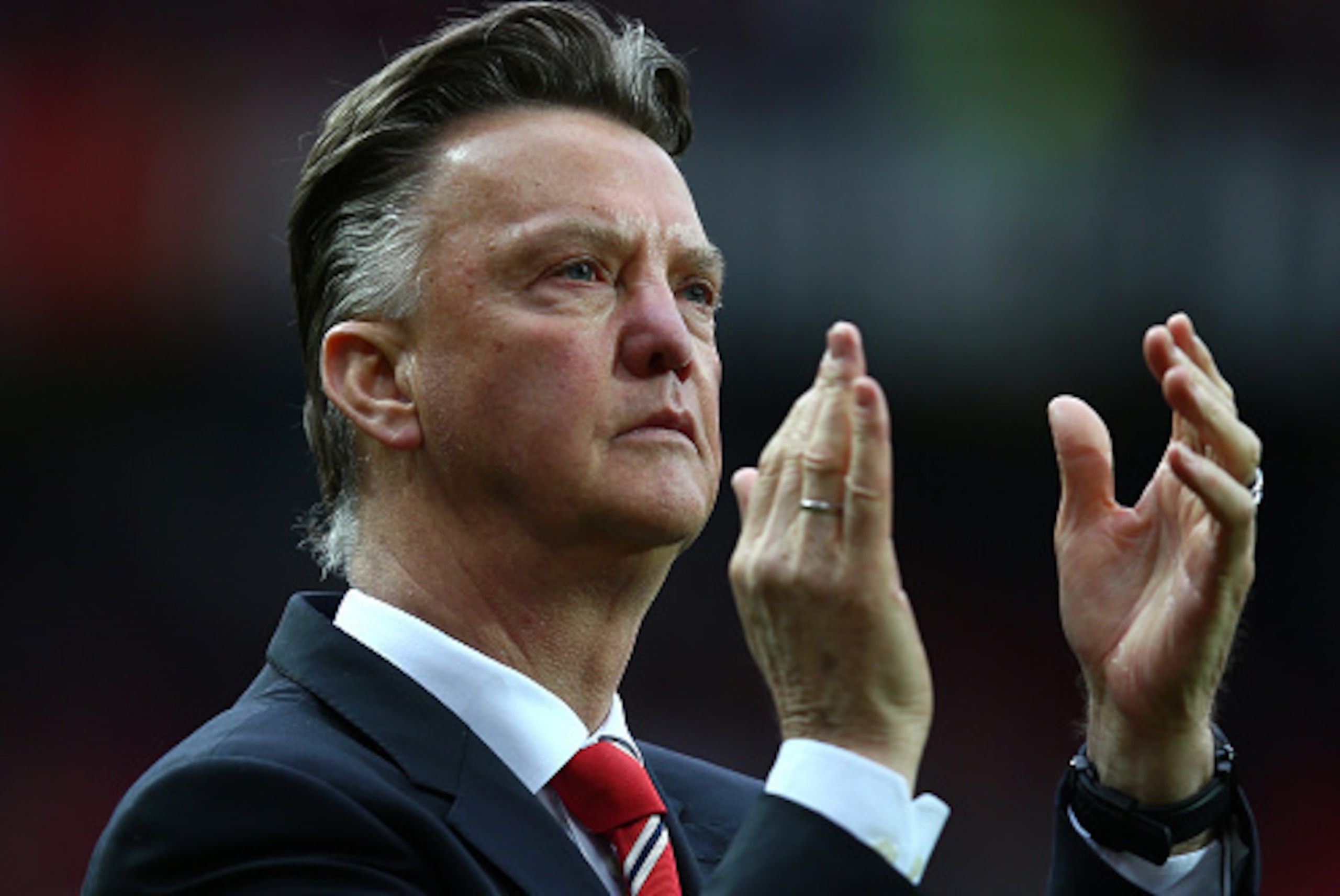 MANCHESTER, ENGLAND - MAY 17: Louis van Gaal manager of Manchester United applauds the crowd after the Barclays Premier League match between Manchester United and Arsenal at Old Trafford on May 17, 2015 in Manchester, England. (Photo by Clive Rose/Getty MANCHESTER, ENGLAND - MAY 17: Louis van Gaal manager of Manchester United applauds the crowd after the Barclays Premier League match between Manchester United and Arsenal at Old Trafford on May 17, 2015 in Manchester, England. (Photo by Clive Rose/Getty